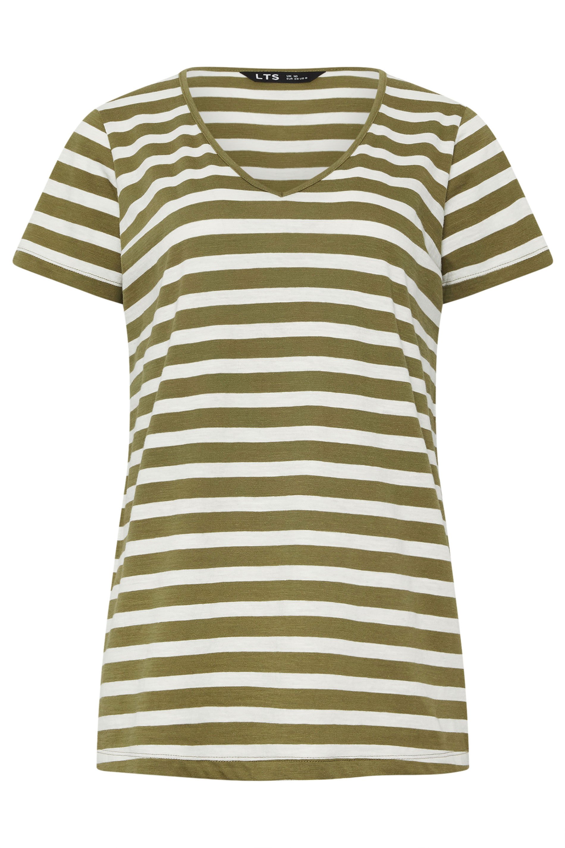 LTS Tall 2 PACK Coral Orange & Khaki Green Stripe T-Shirts | Long Tall Sally 2