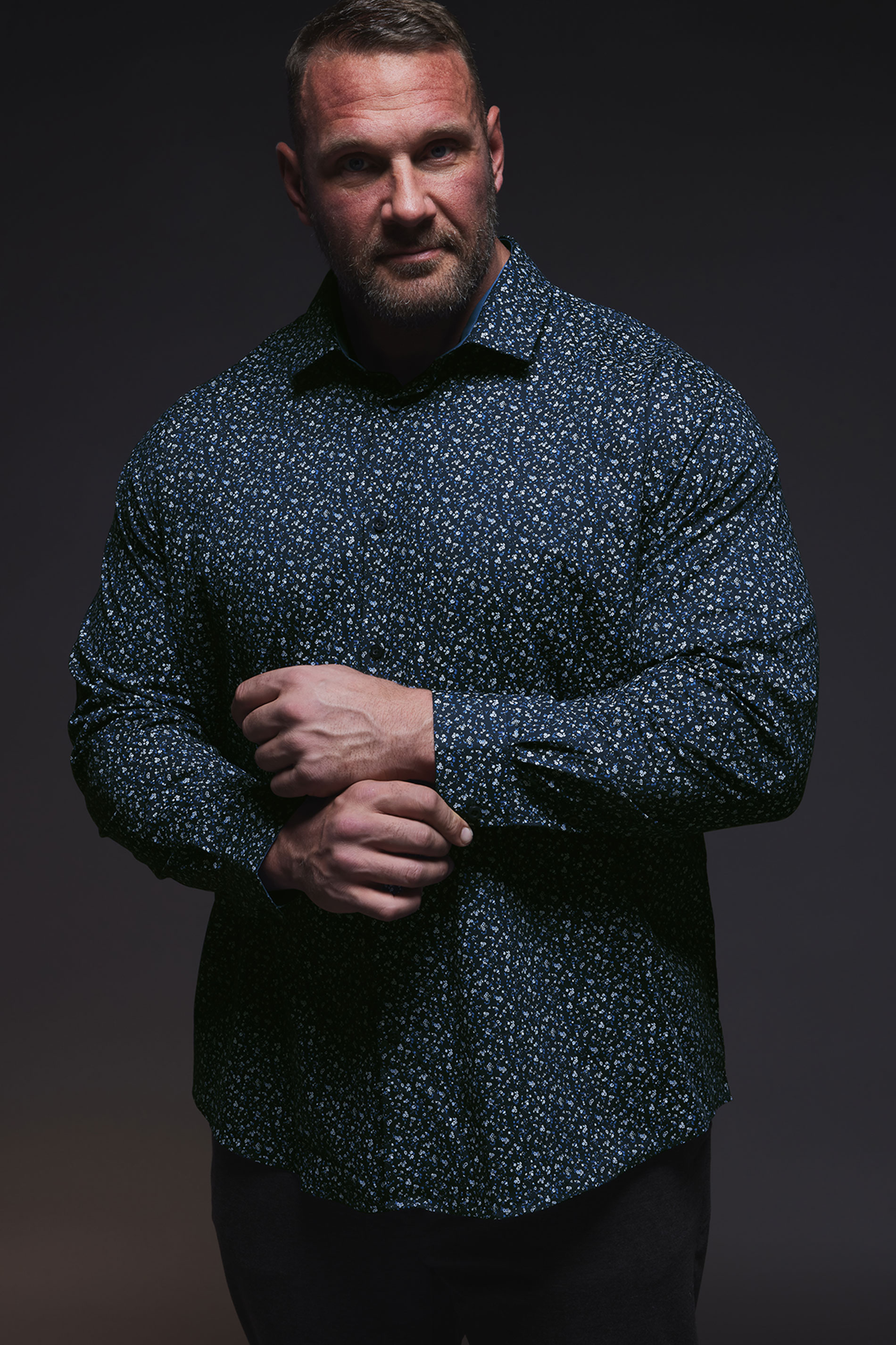 BadRhino Tailoring Big & Tall Navy Blue Micro Floral Print Formal Shirt | BadRhino 1