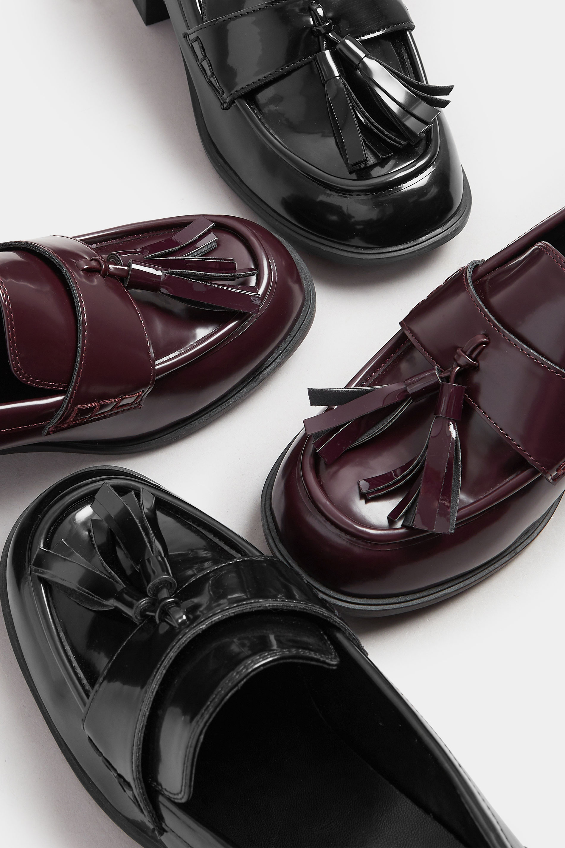 Burgundy Red Patent Heeled Tassel Loafers In Extra Wide EEE Fit | Yours Clothing 7