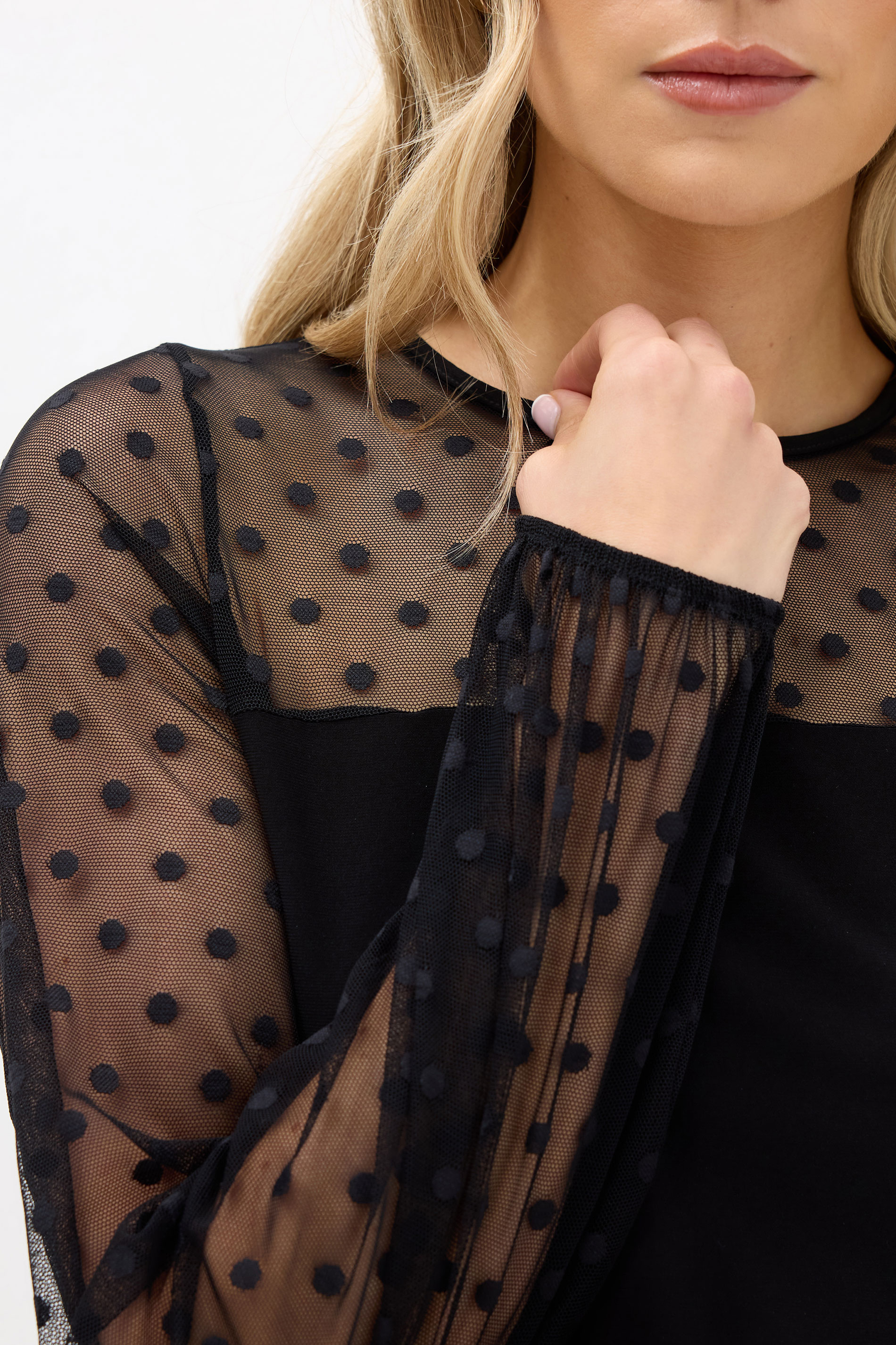 LTS Tall Black Spot Mesh Blouse | Long Tall Sally 4