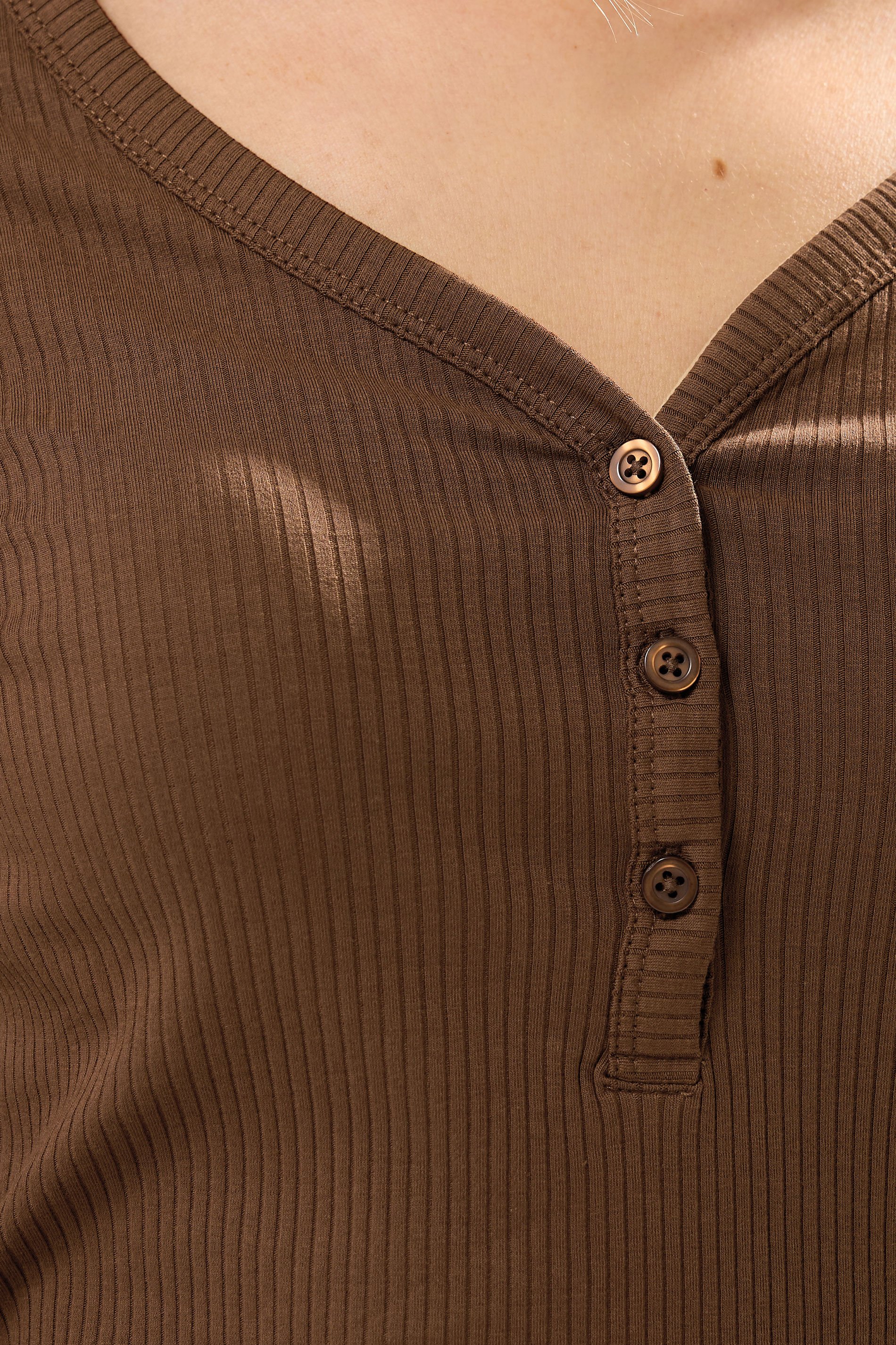 LTS Tall Chocolate Brown Cotton Ribbed Henley Top | Long Tall Sally 4