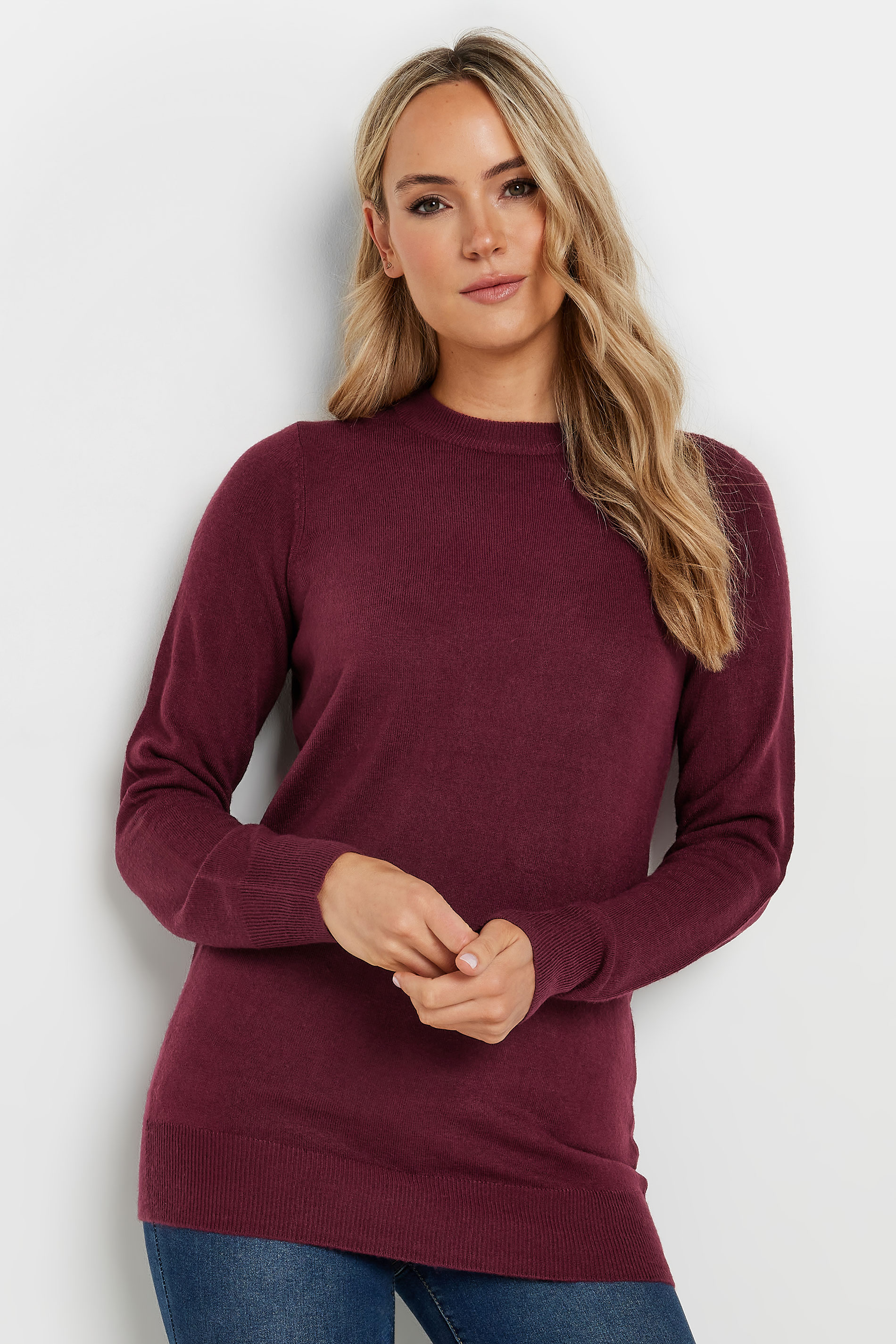 LTS Tall Burgundy Red Crew Neck Long Sleeve Jumper | Long Tall Sally 2