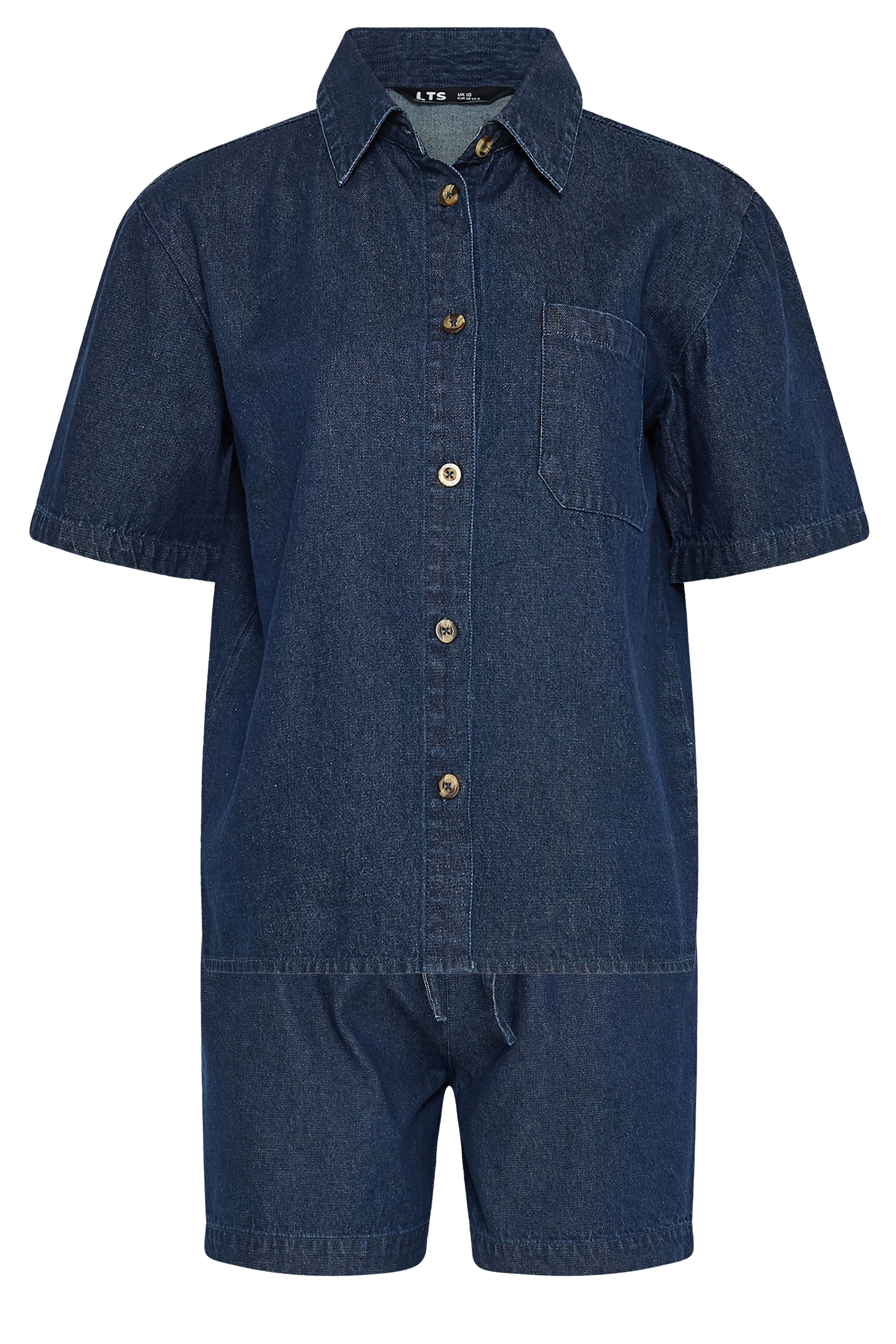 LTS Tall Women's Set Indigo Blue Denim Cotton Shirt & Shorts | Long Tall Sally 8