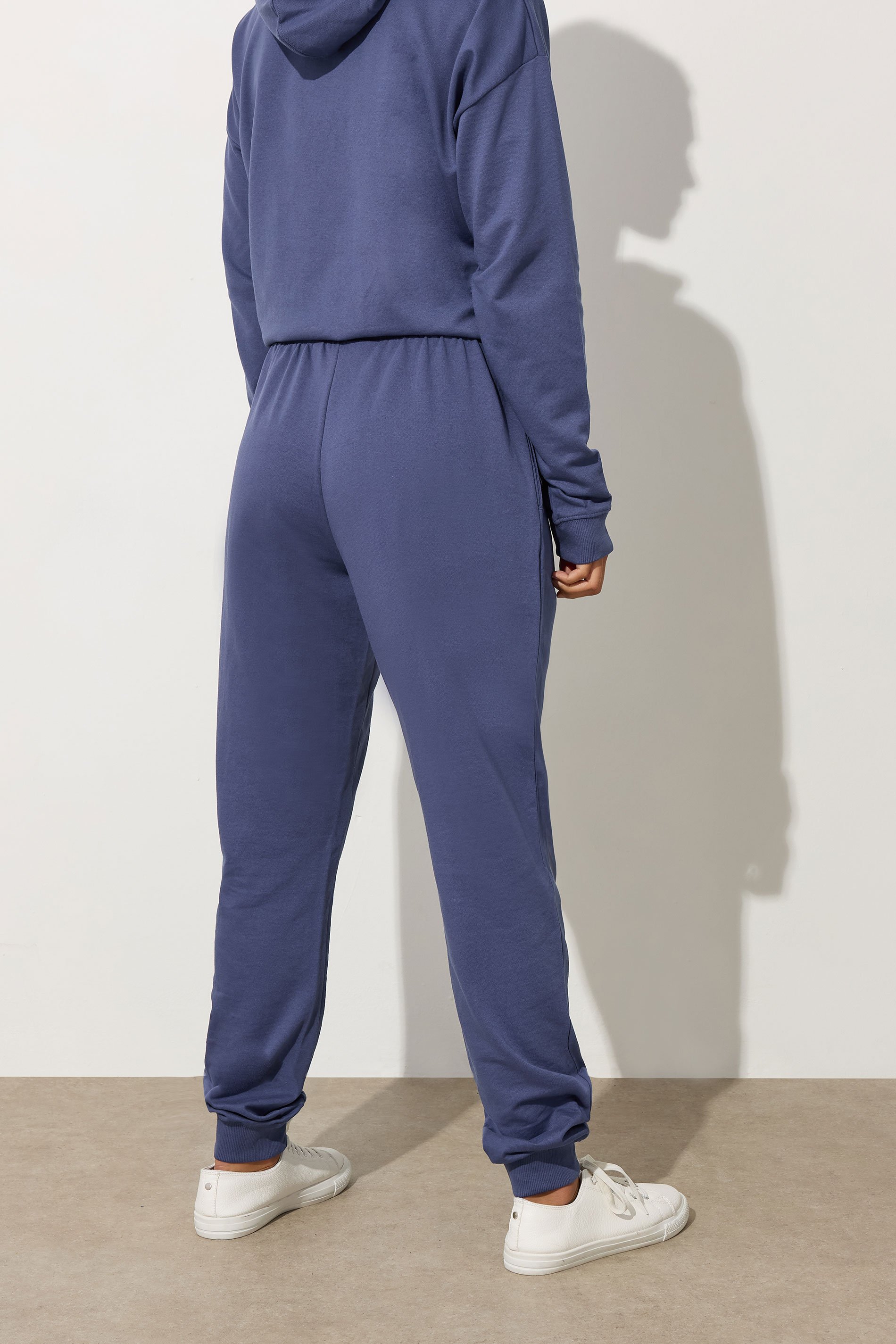 LTS Tall Blue Jersey Drawcord Cuffed Joggers | Long Tall Sally 3