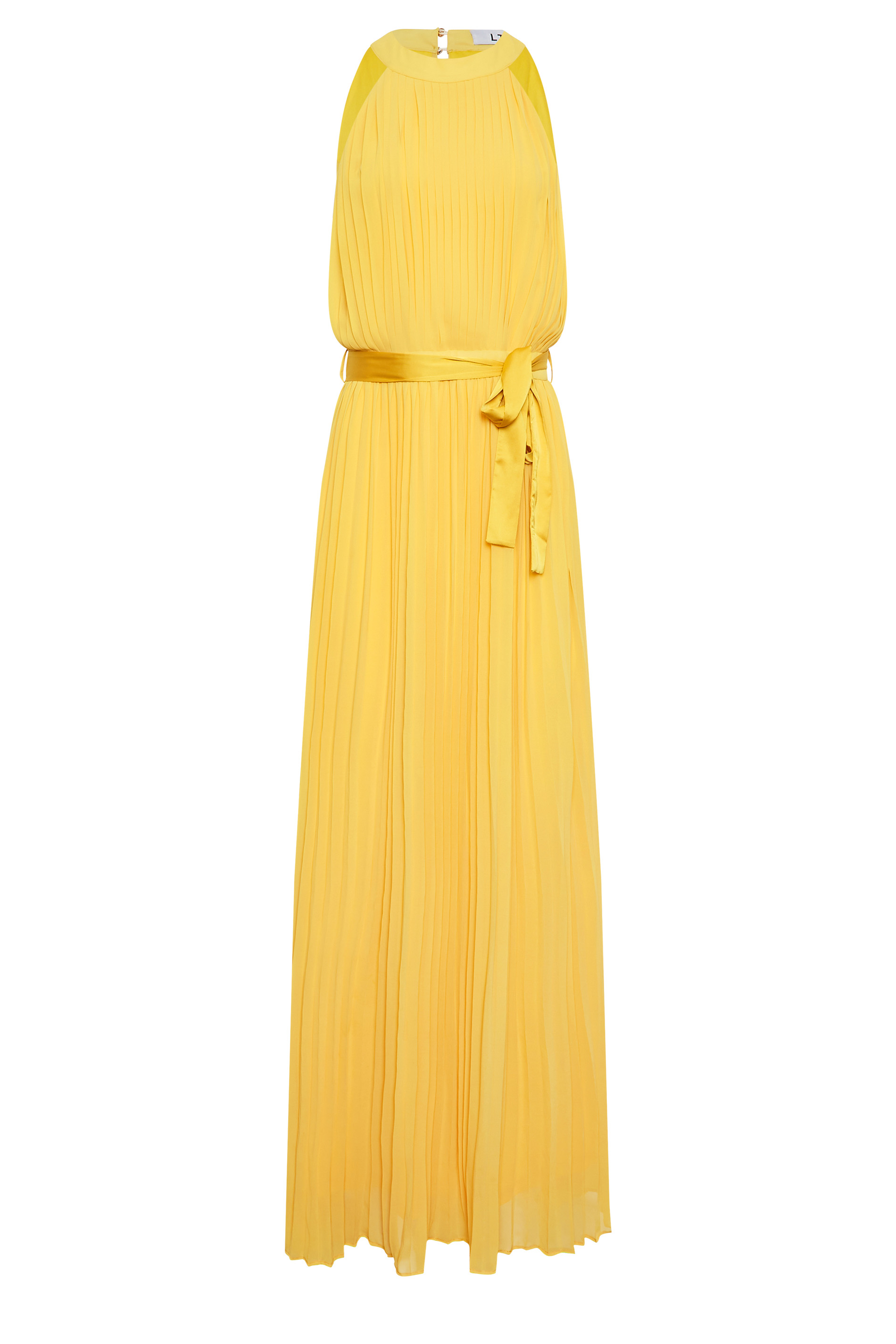 LTS Tall Women's Yellow Pleated Halter Neck Maxi Dress
