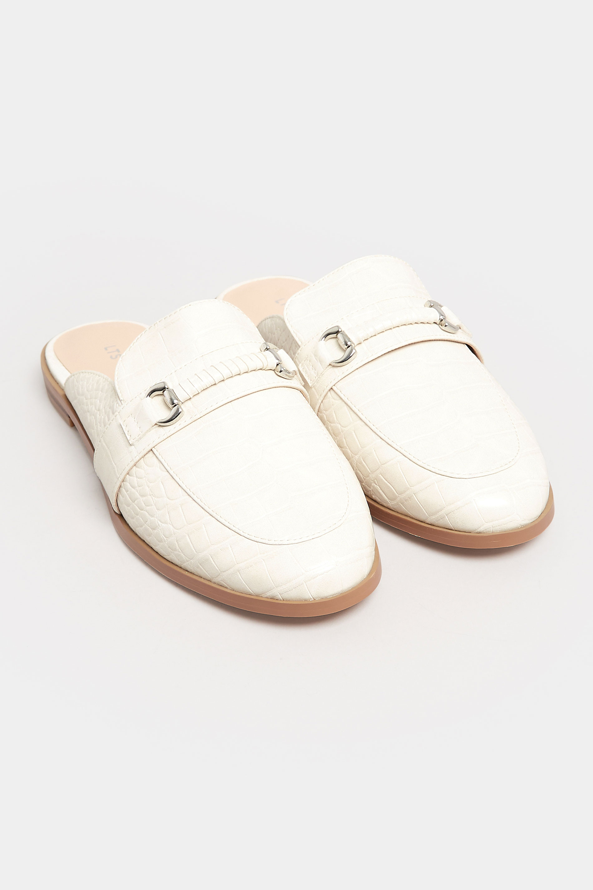 LTS White Croc Leather Mule Loafers In Standard Fit | Long Tall Sally 2