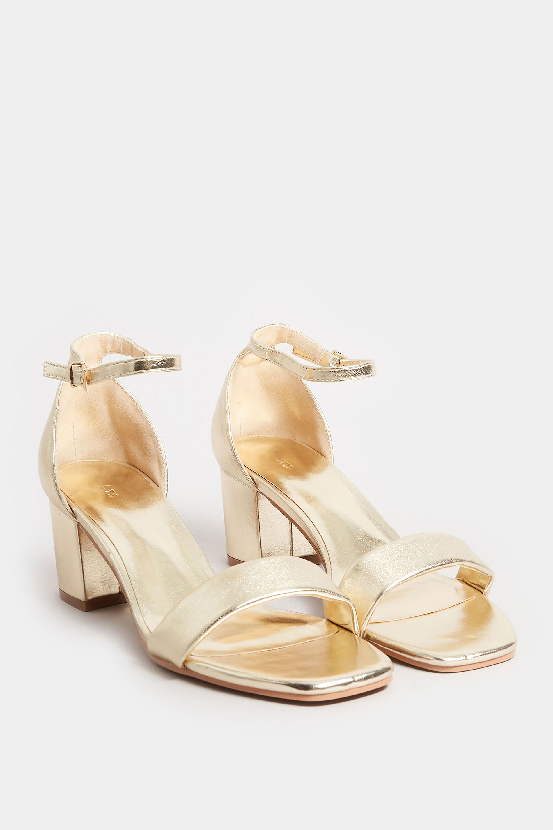 LTS Gold Faux Leather Block Heel Sandals In Standard Fit | Long Tall Sally 2