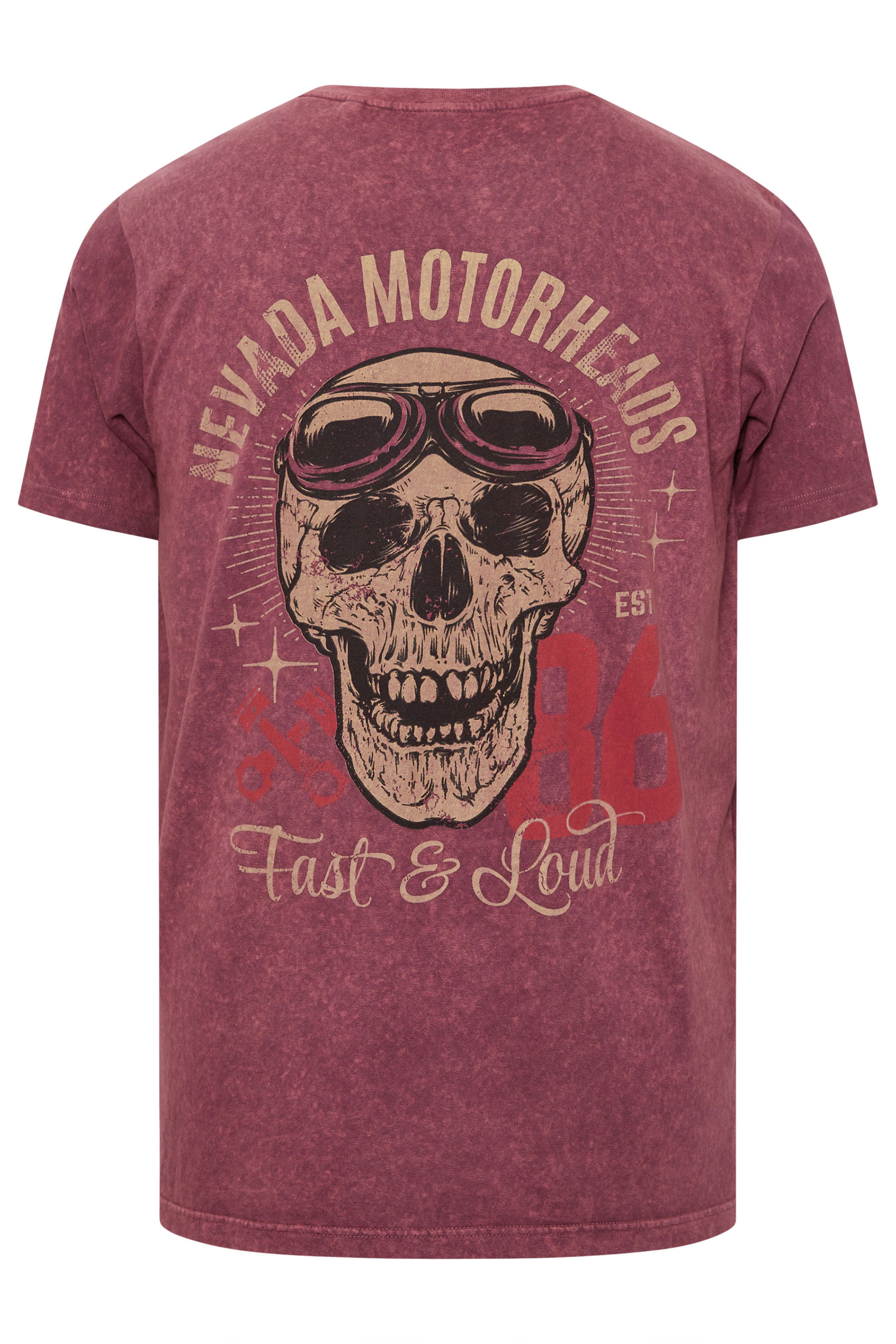 BadRhino Big & Tall Red Acid Wash 'Nevada Motorheads' Slogan T-Shirt | BadRhino 9