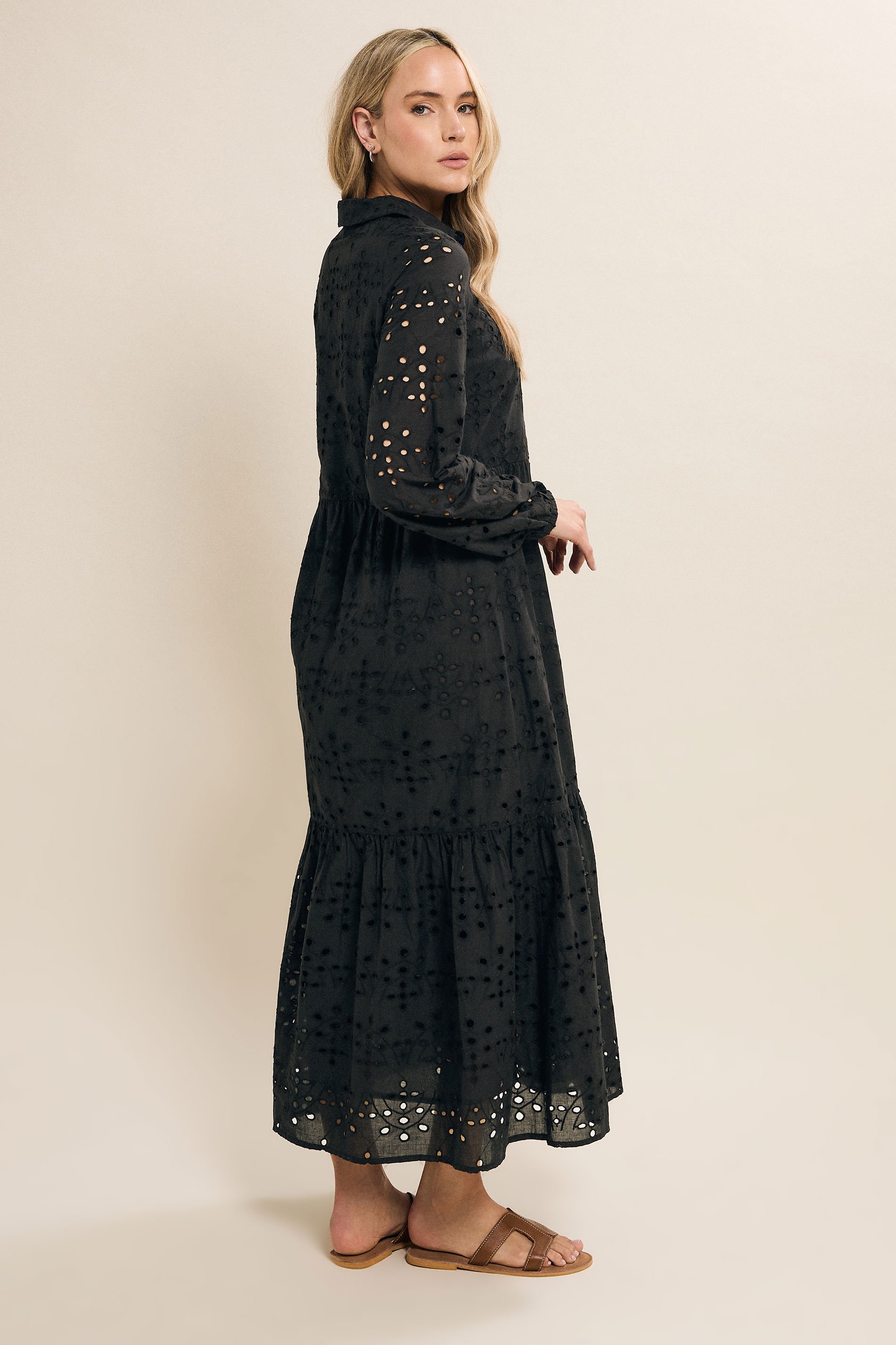 LTS Tall Black Broderie Tiered Maxi Dress | Long Tall Sally 4