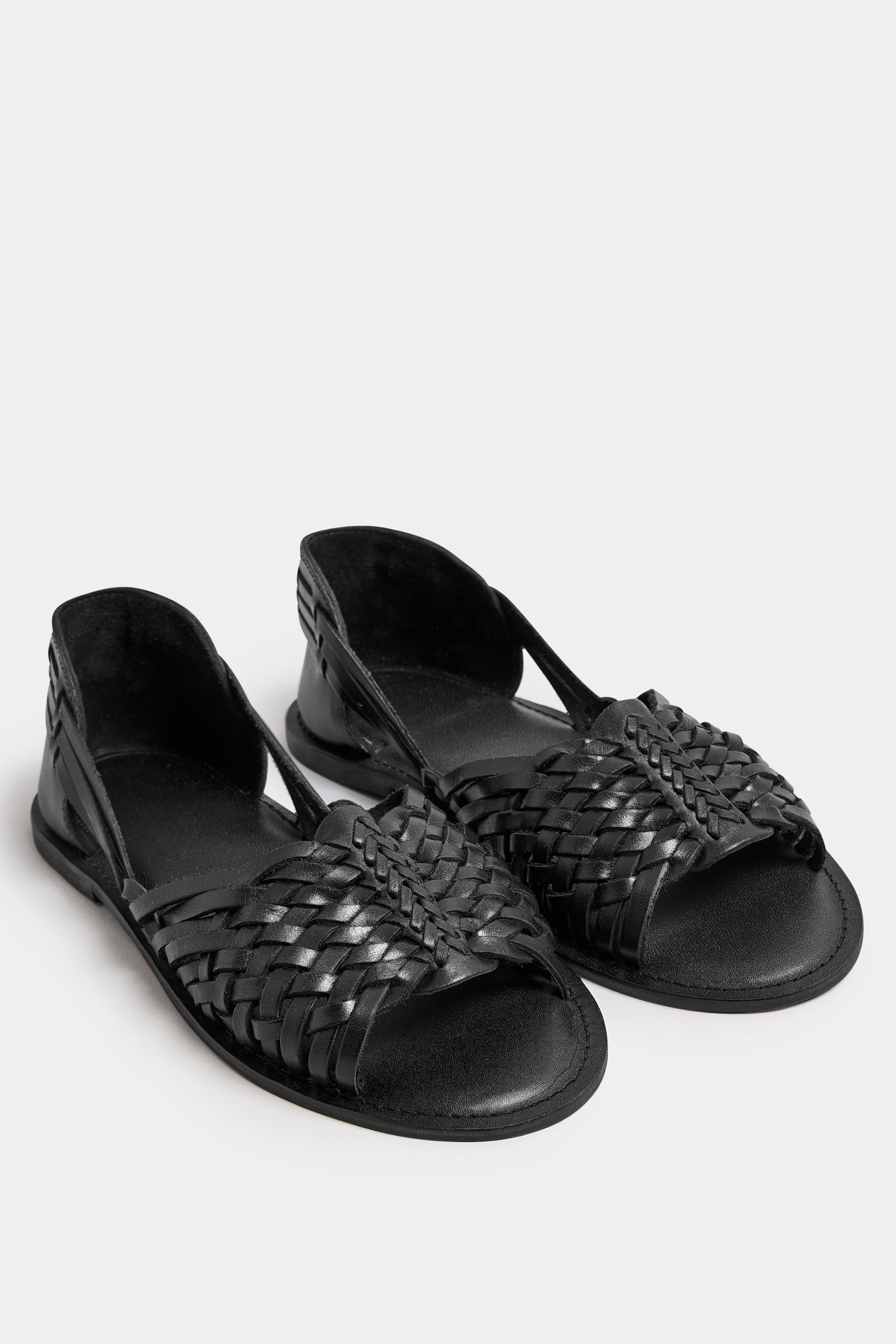 Black Woven Leather Mules In Extra Wide EEE Fit | Yours Clothing 2
