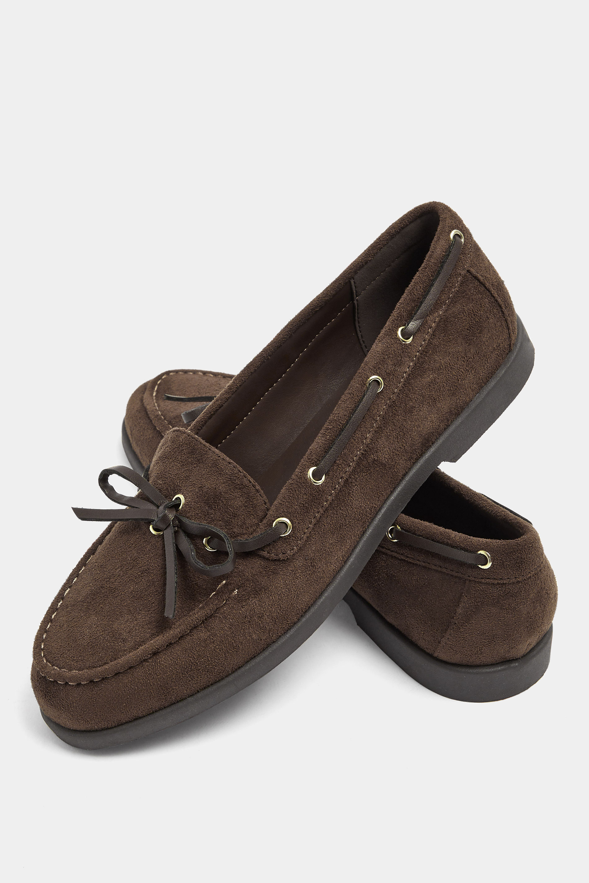 Brown Faux Suede Bow Boat Shoes In Wide E Fit | Yours Clothing 4