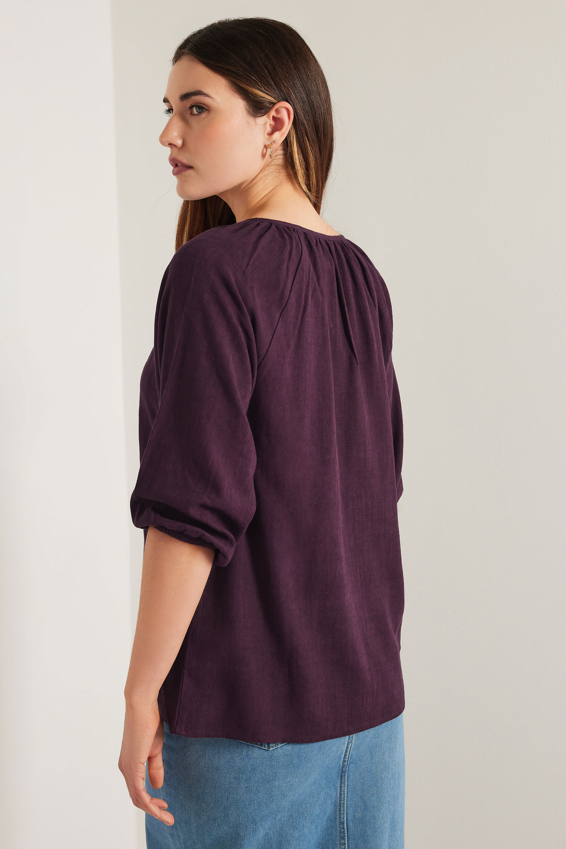 LTS Tall Dark Purple Linen Tie Front Top | Long Tall Sally 4