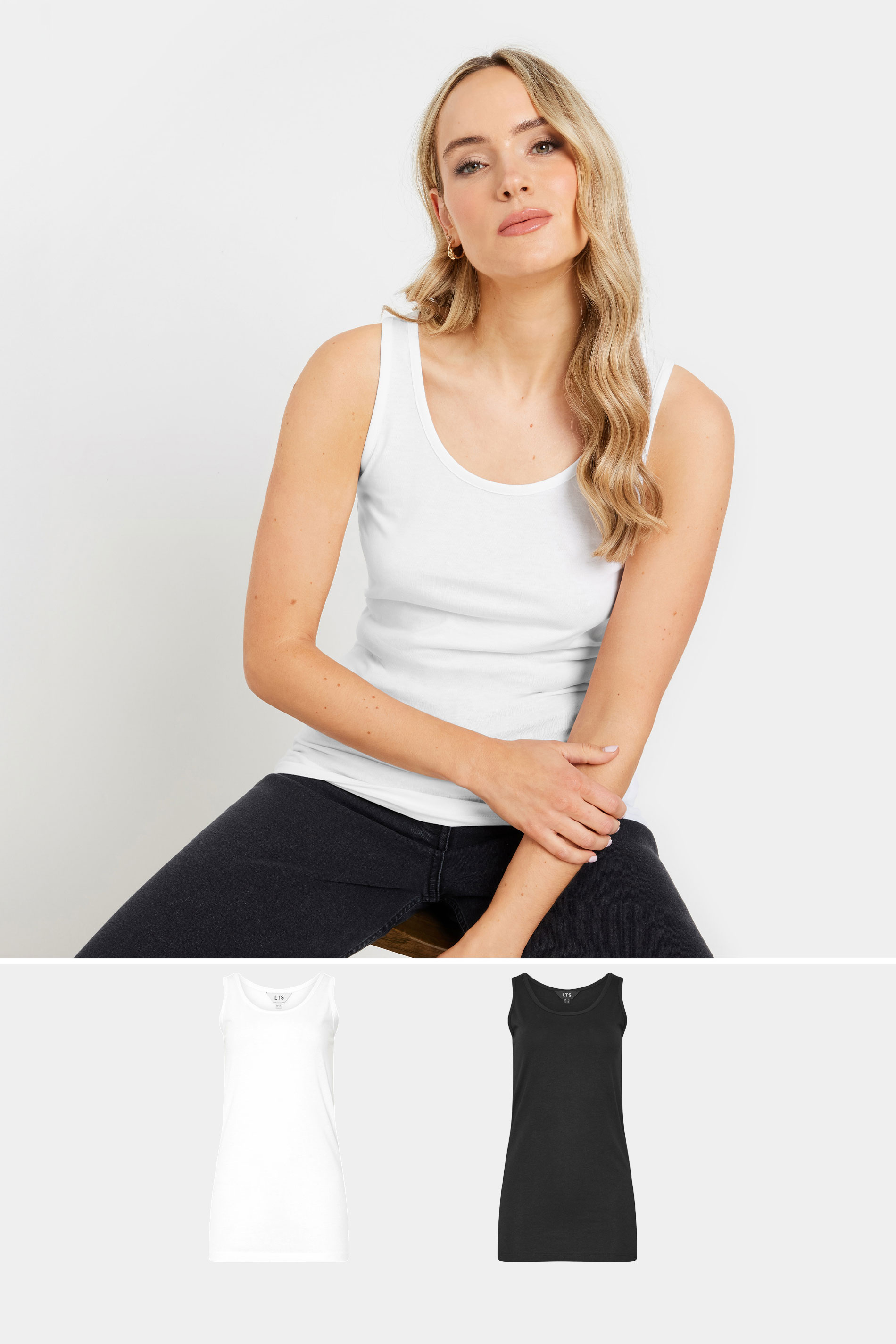 LTS 2 PACK Tall Women's Black & White Vest Tops | Long Tall Sally 1