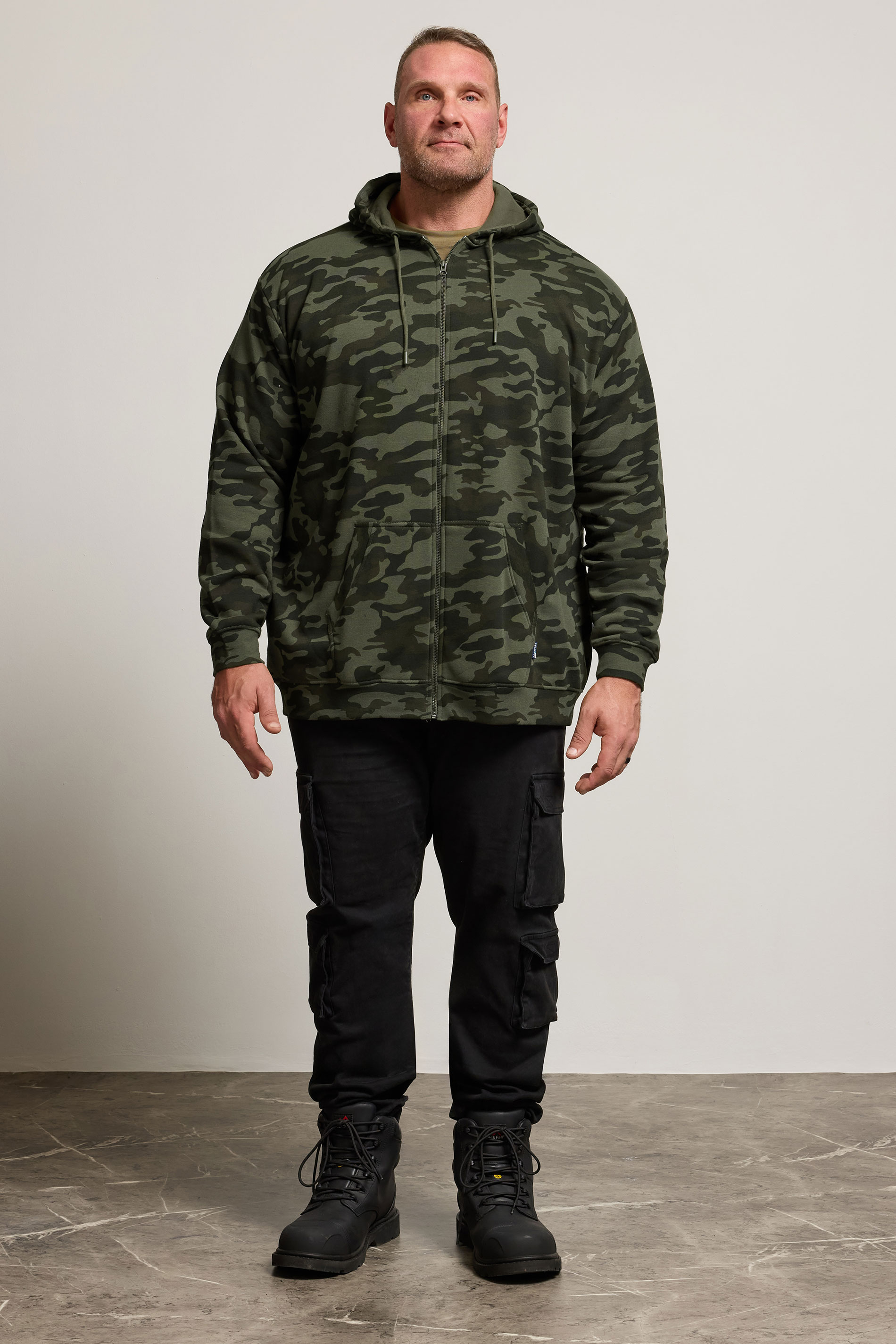 BadRhino Big & Tall Dark Green Camo Print Zip Through Hoodie | BadRhino 2