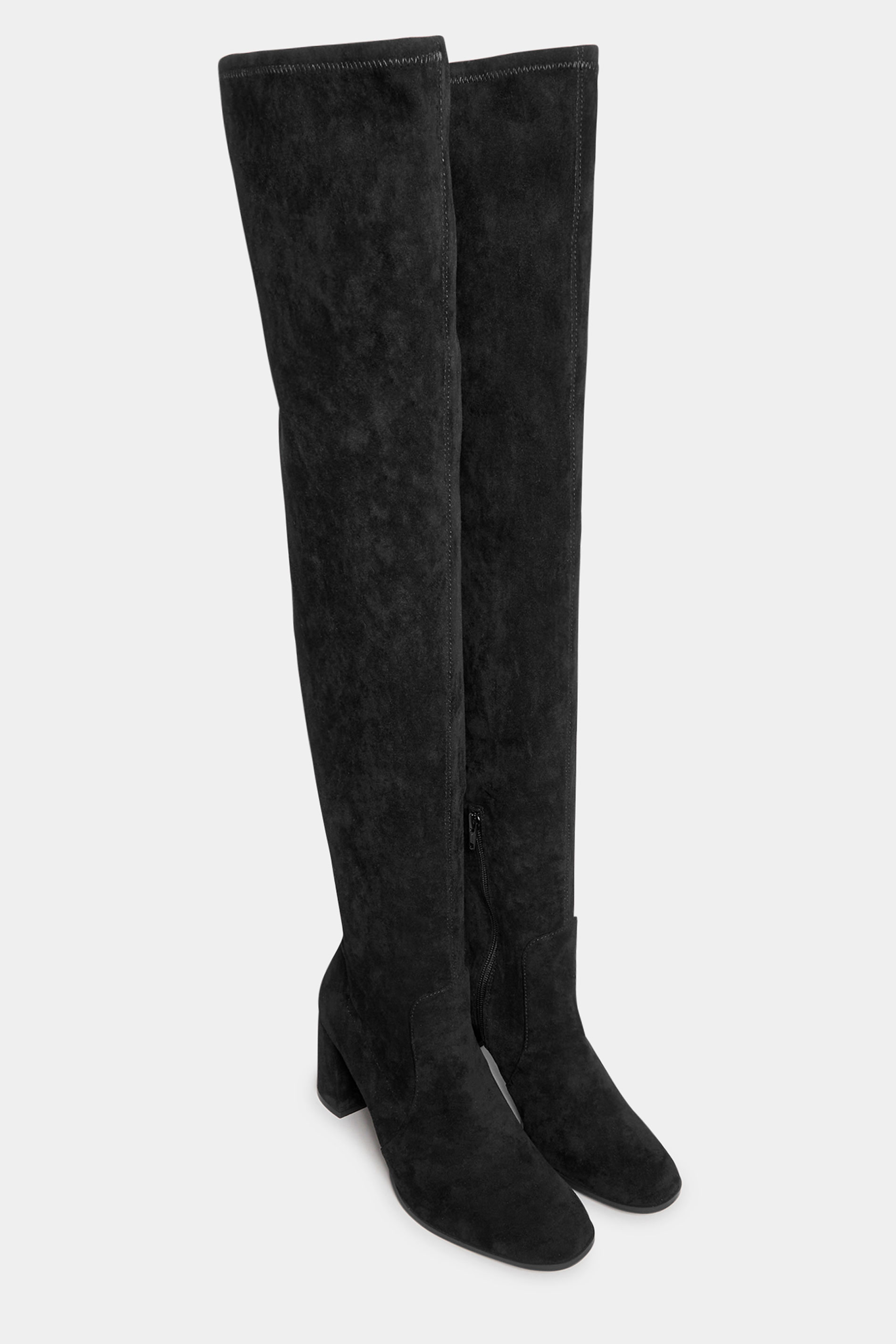 LTS Black Suede Heeled Over The Knee Boots In Standard Fit | Long Tall Sally 2
