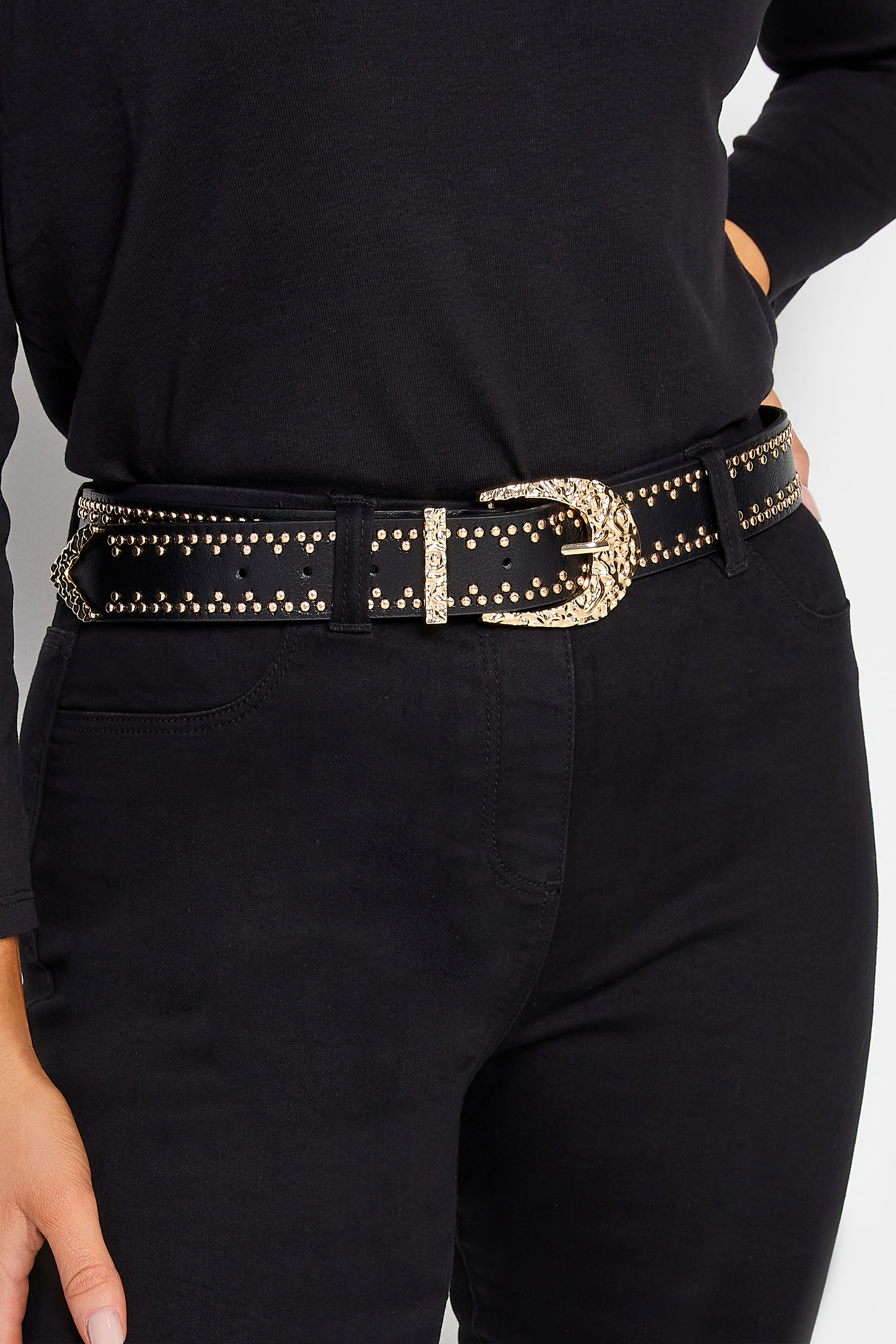Black Studded Textured Buckle Belt | Yours Clothing 1