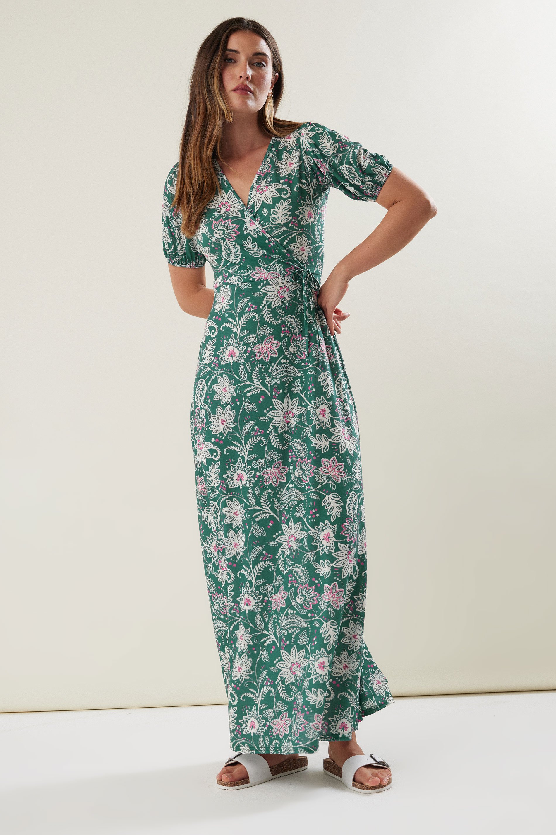LTS Tall Green Floral Paisley Print Wrap Maxi Dress | Long Tall Sally 2