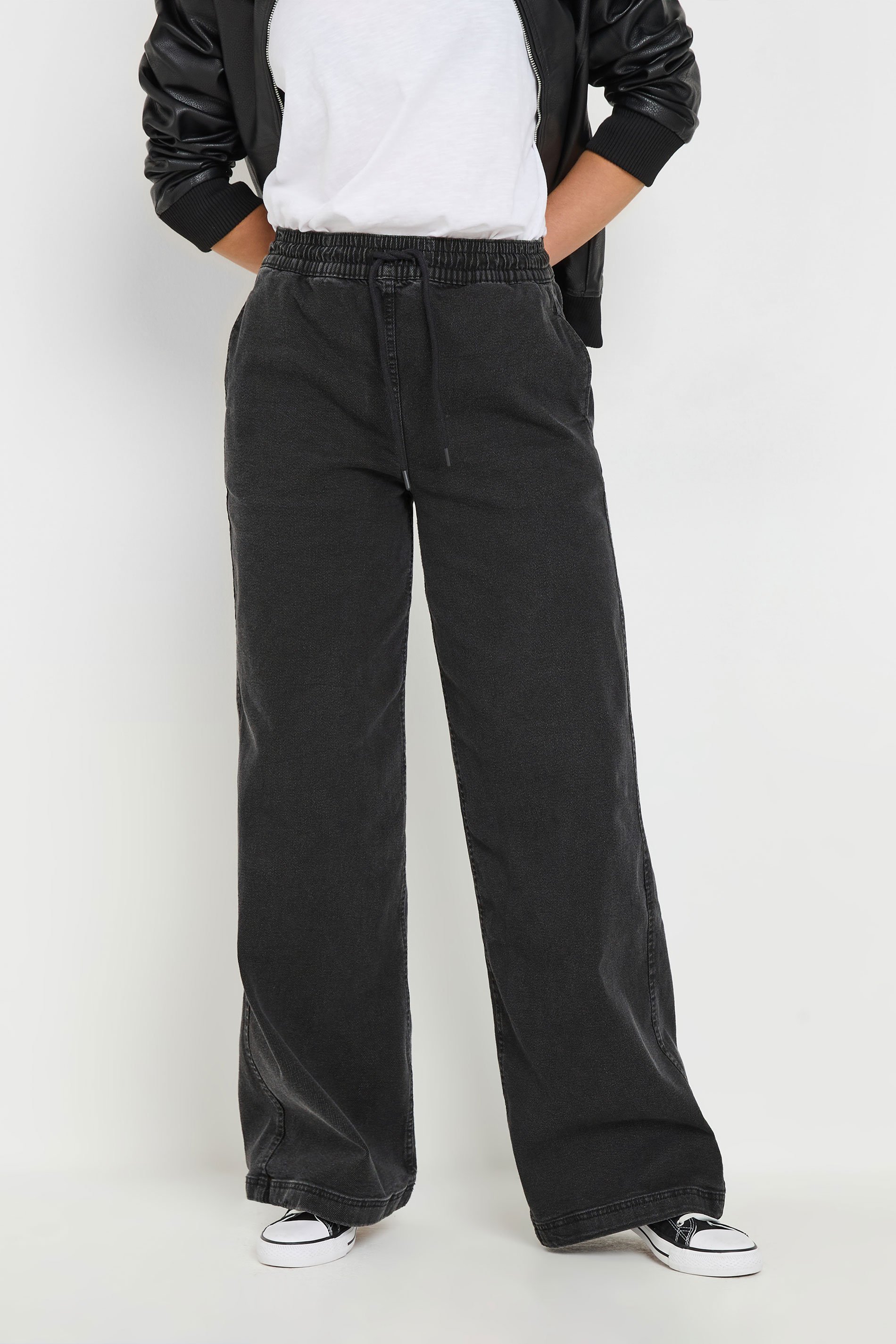 LTS Tall Black Washed Denim Pull-On Wide Leg Jeans | Long Tall Sally 2