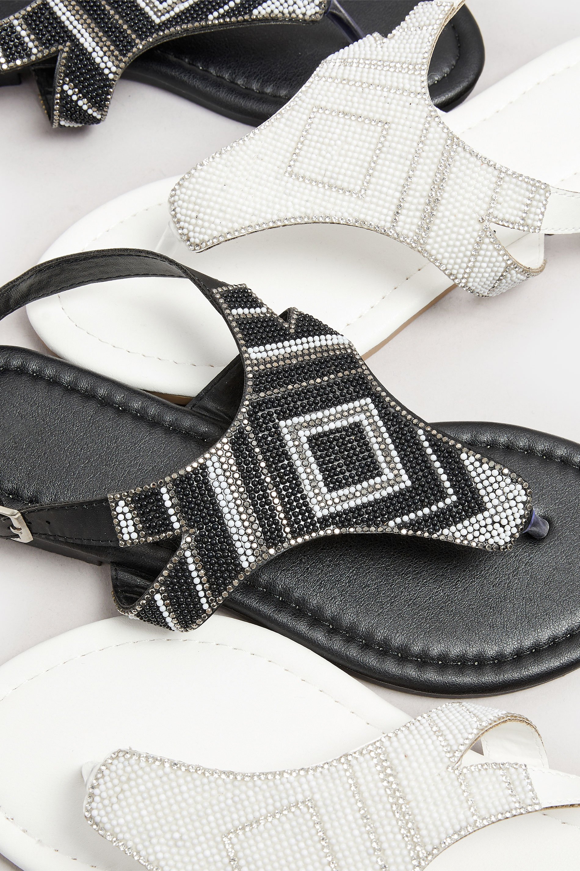 LTS Black Beaded Ankle Strap Sandals In Standard Fit | Long Tall Sally 6