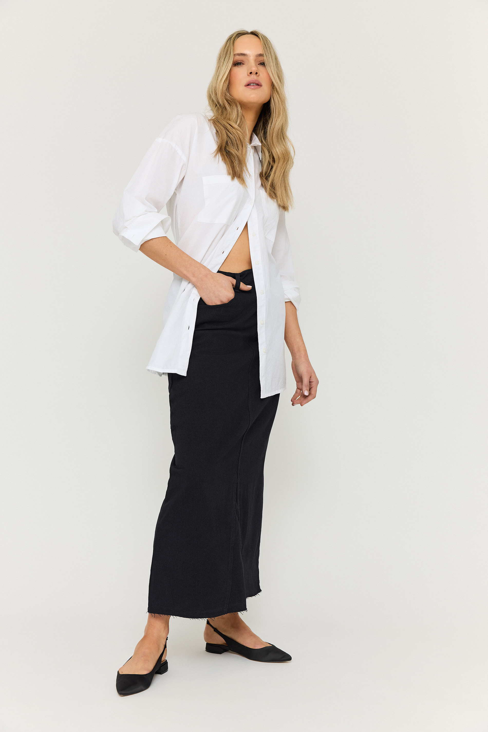 LTS Tall Womens Black Denim Midaxi Skirt | Long Tall Sally  1