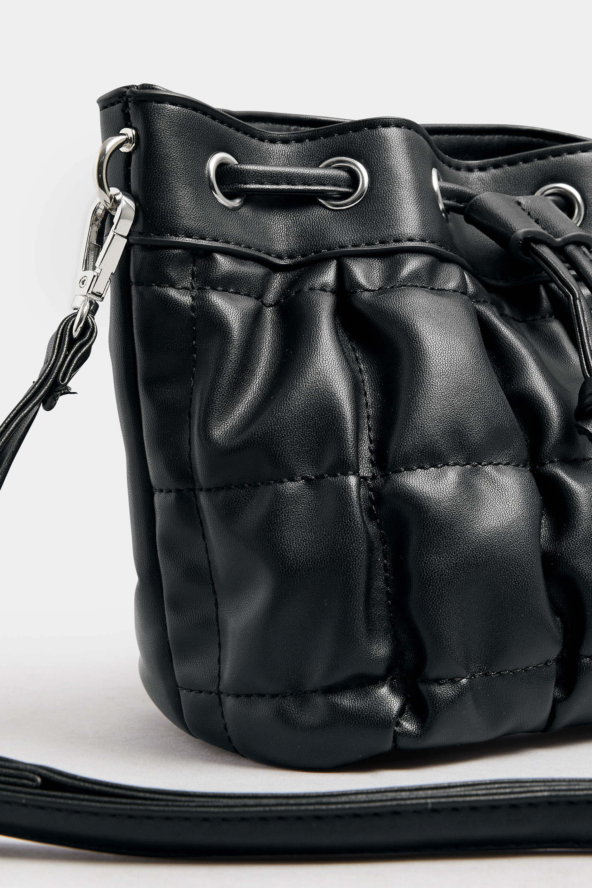 Black Faux Leather Quilted Bucket Bag | Yours Clothing 4