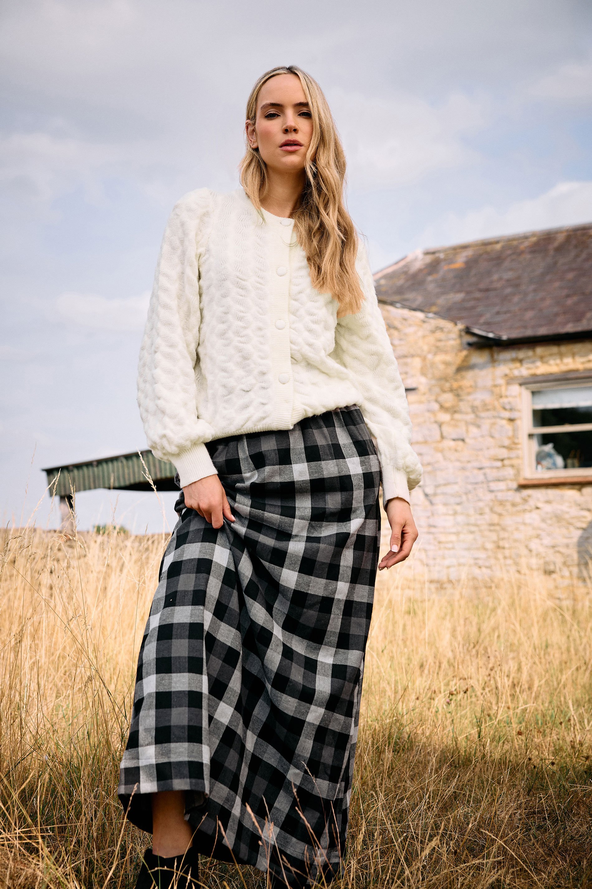 LTS Tall Ivory White Knitted Textured Button Cardigan | Long Tall Sally 1