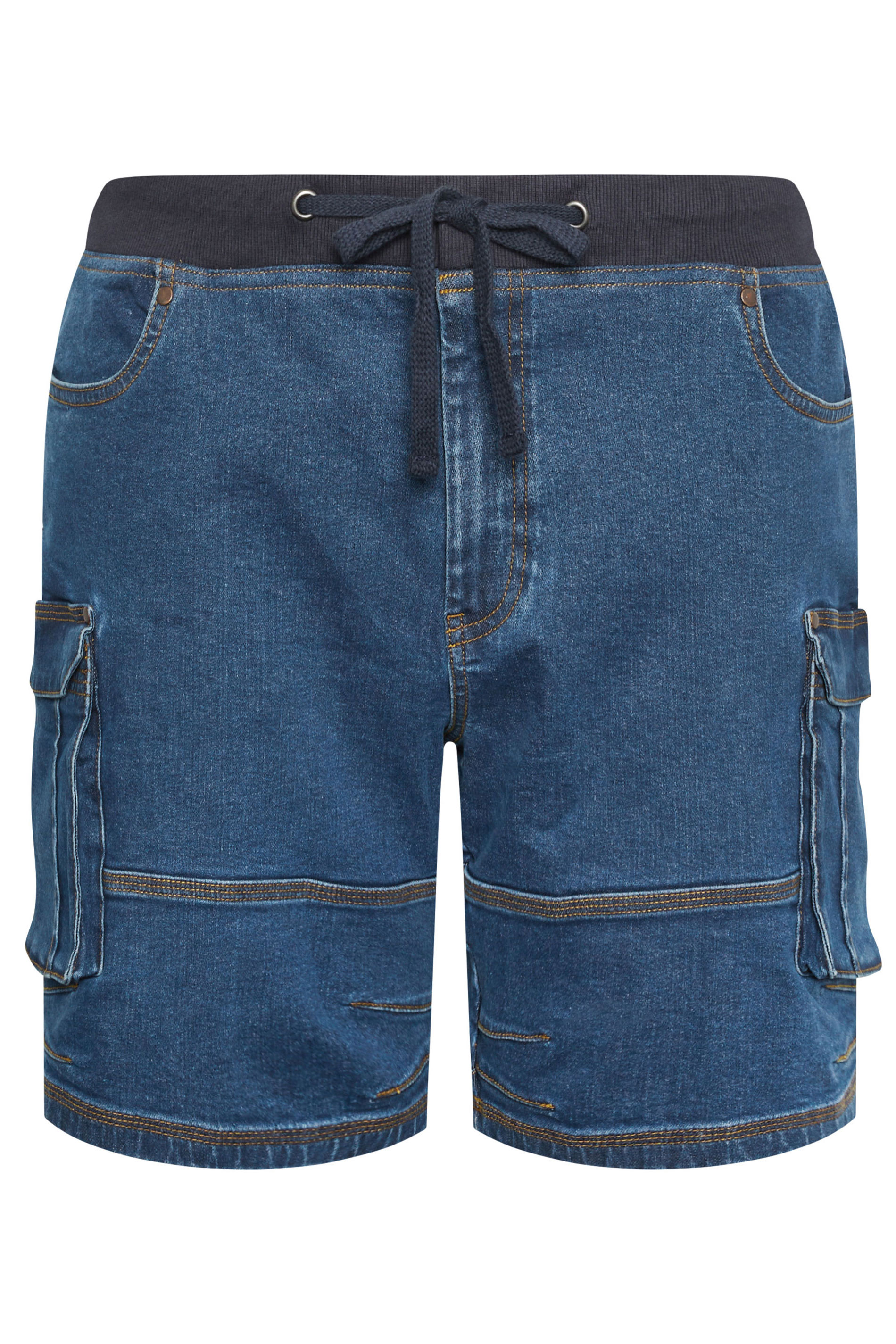 BadRhino Big & Tall Blue Mid Wash Elasticated Waist Denim Cargo Shorts | BadRhino 4