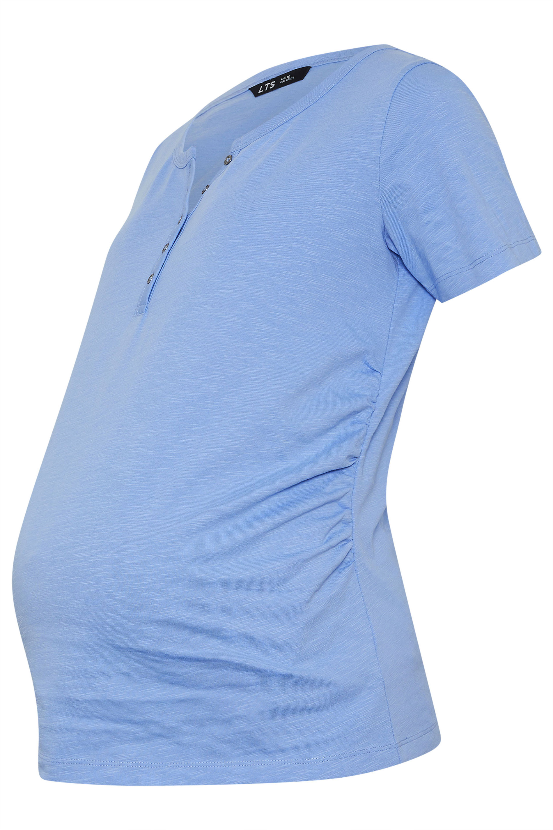 LTS Tall Premium Maternity Blue Cotton Placket Button T-Shirt | Long Tall Sally 6