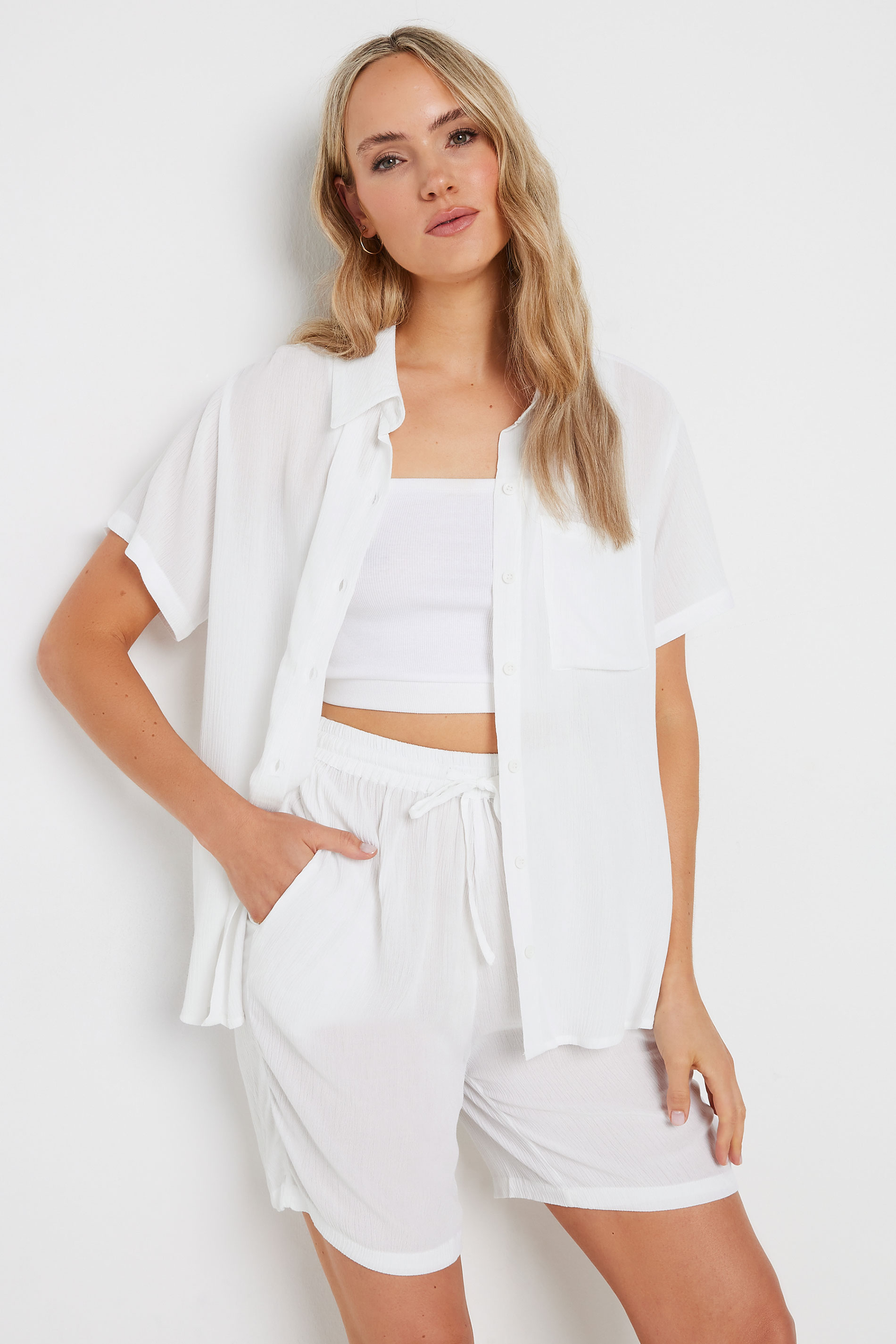 LTS Tall Women's White Crinkle Short Sleeve Shirt | Long Tall Sally  2