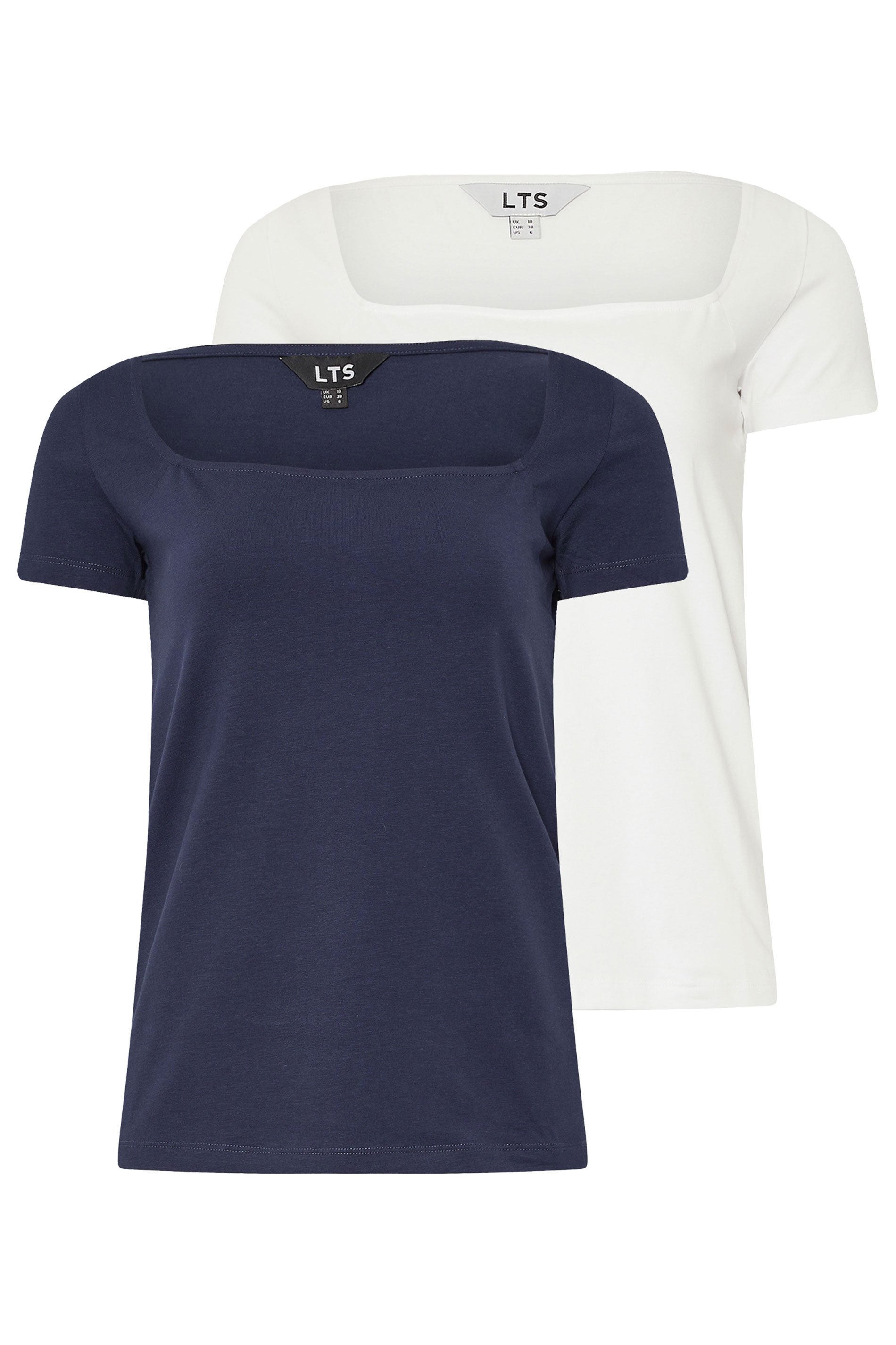 LTS Tall 2 PACK Navy Blue & White Fitted Square Neck Tops | Long Tall Sally 7