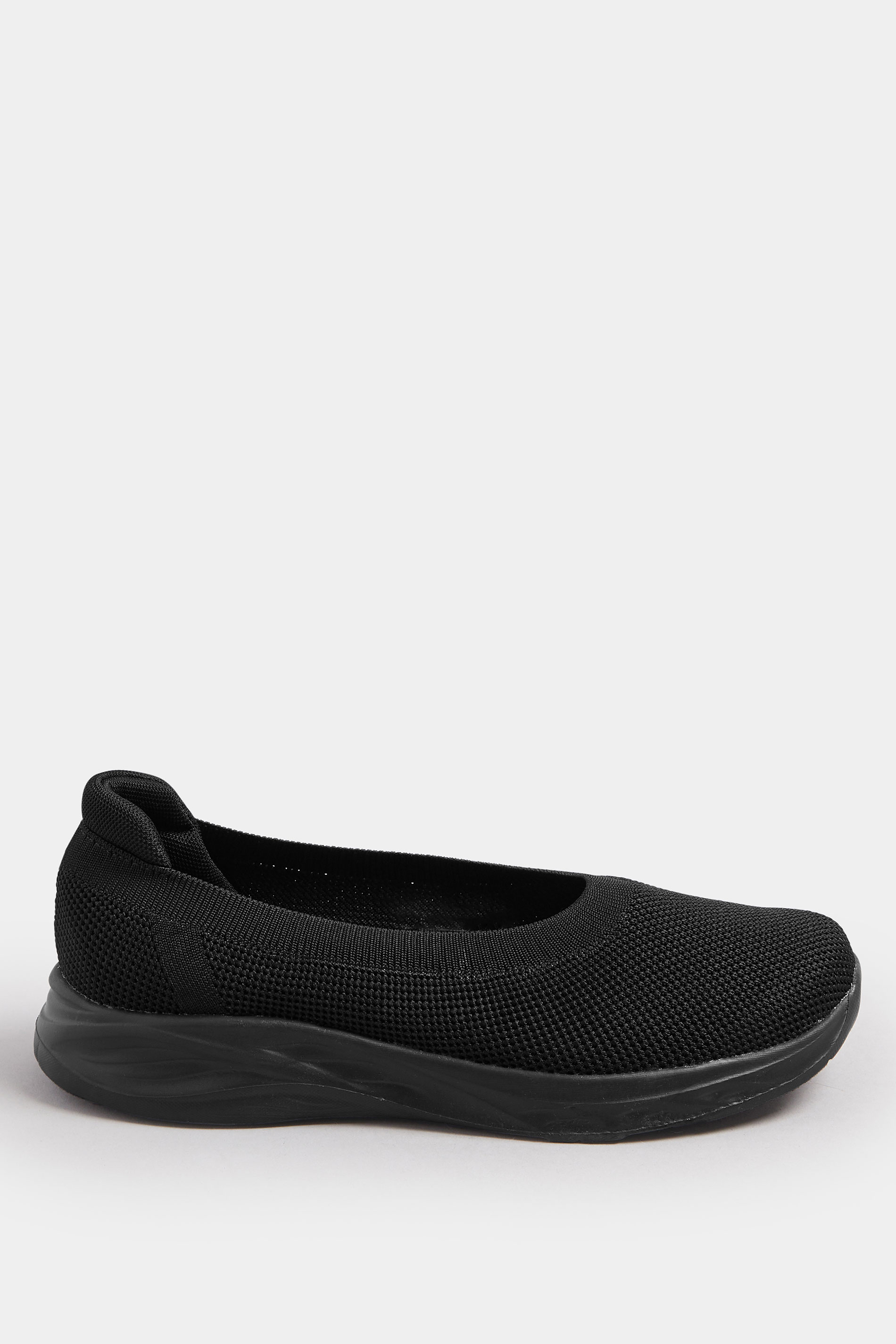 Black Slip On Knit Trainers In Extra Wide EEE Fit | Yours Clothing 3