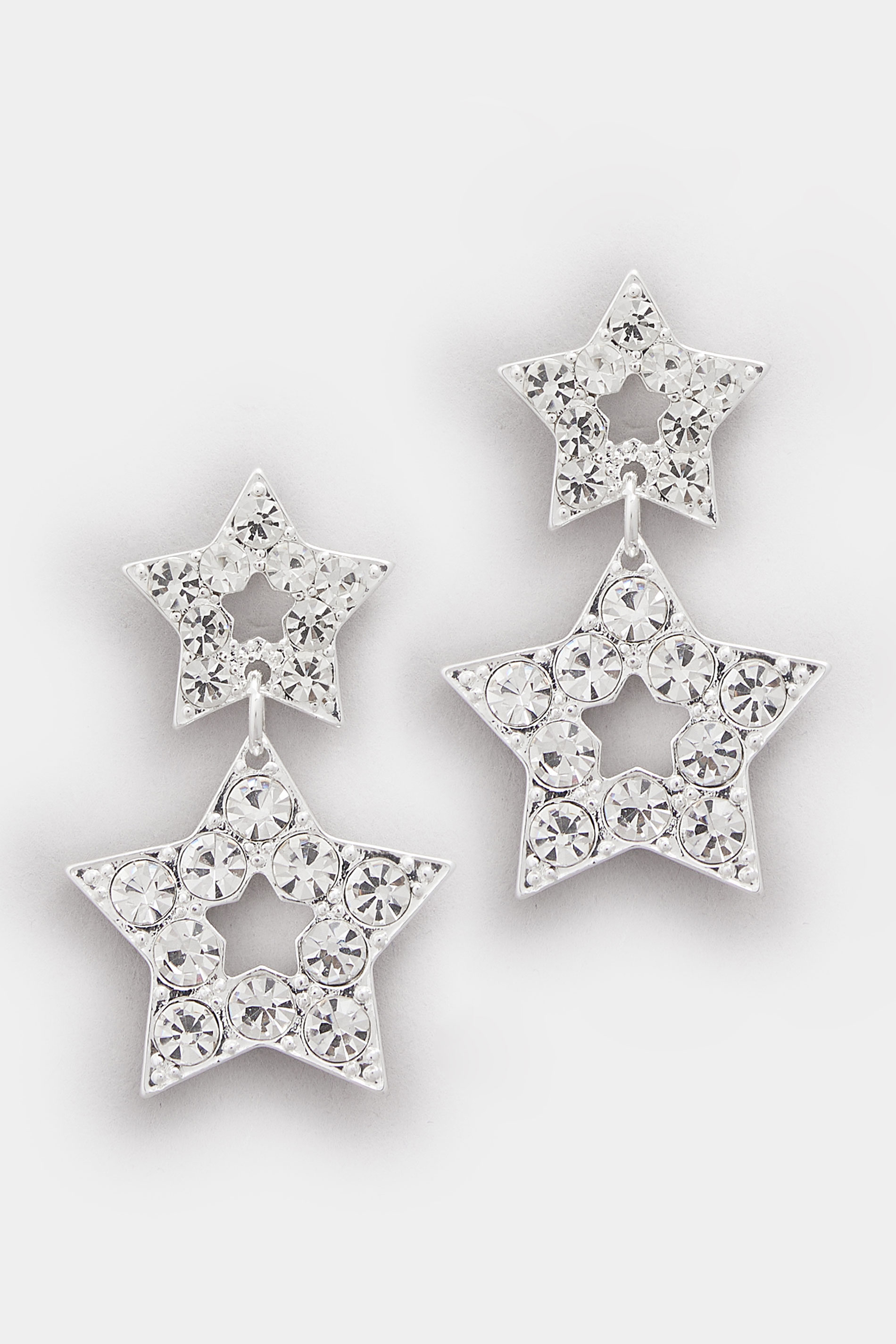 Silver Tone Diamante Star Earrings | Yours Clothing 2