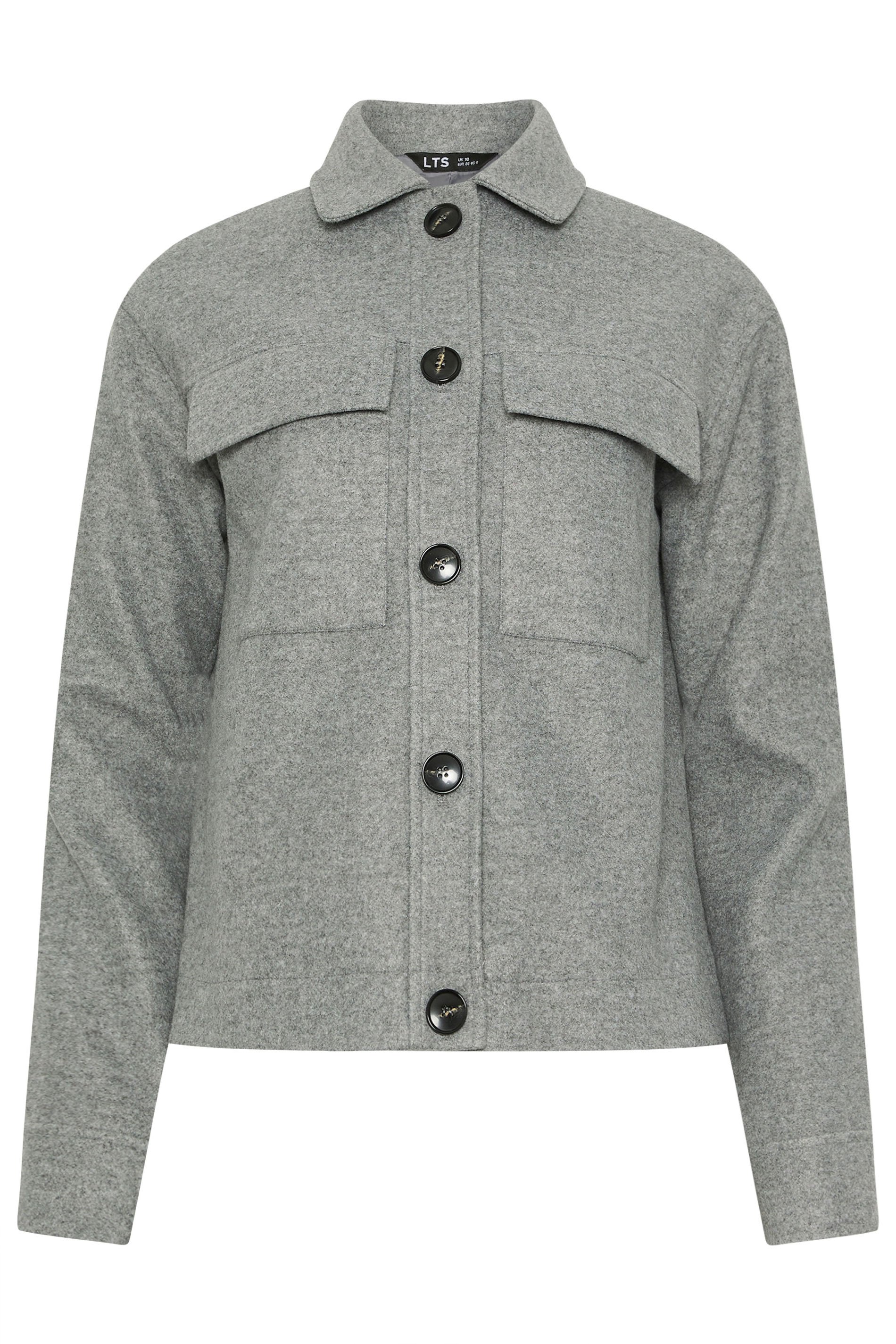 LTS Tall Grey Brushed Button Trucker Jacket | Long Tall Sally 2
