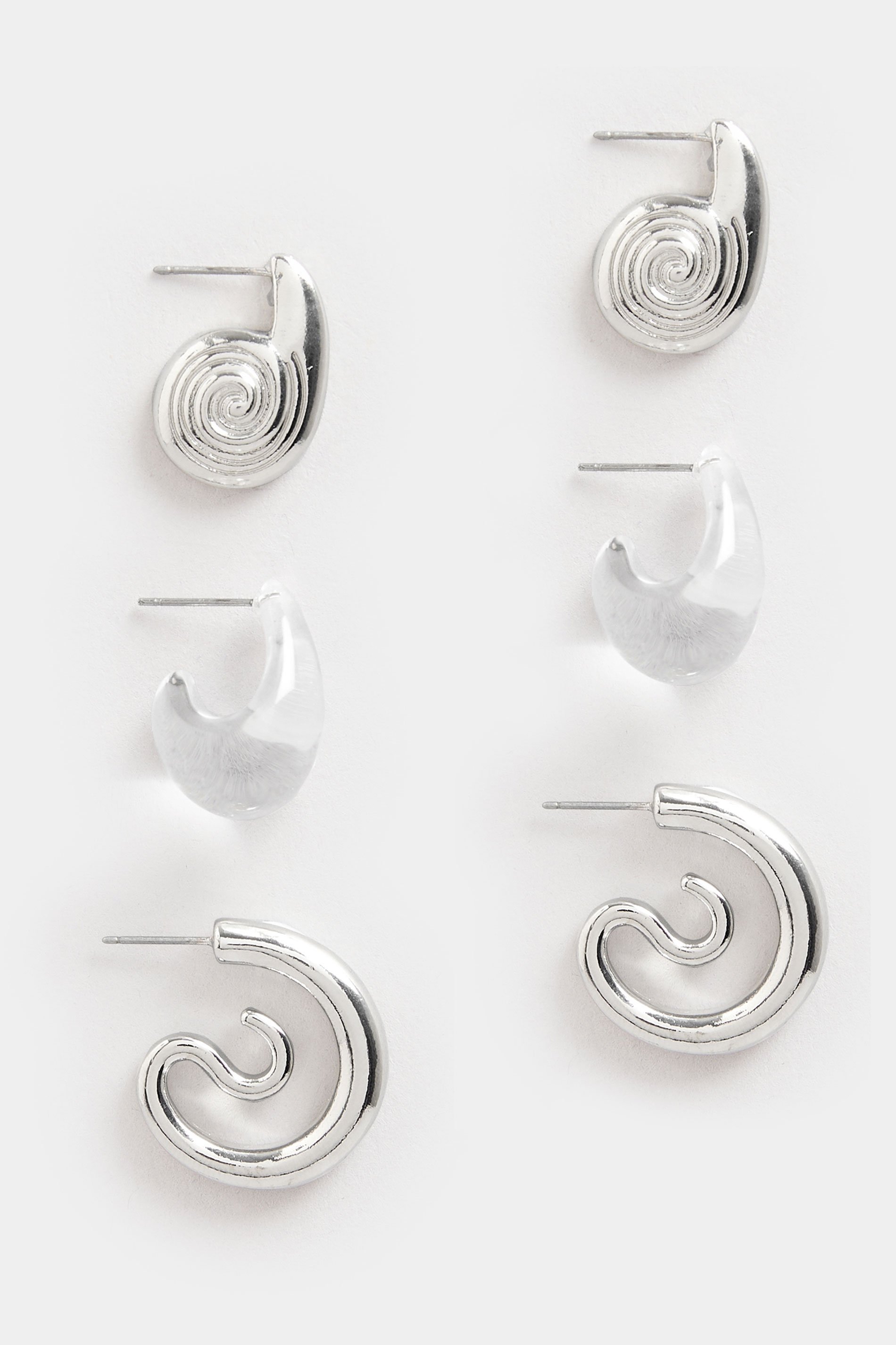 3 PACK Silver Tone Mixed Swirl Earrings | Yours Clothing 3