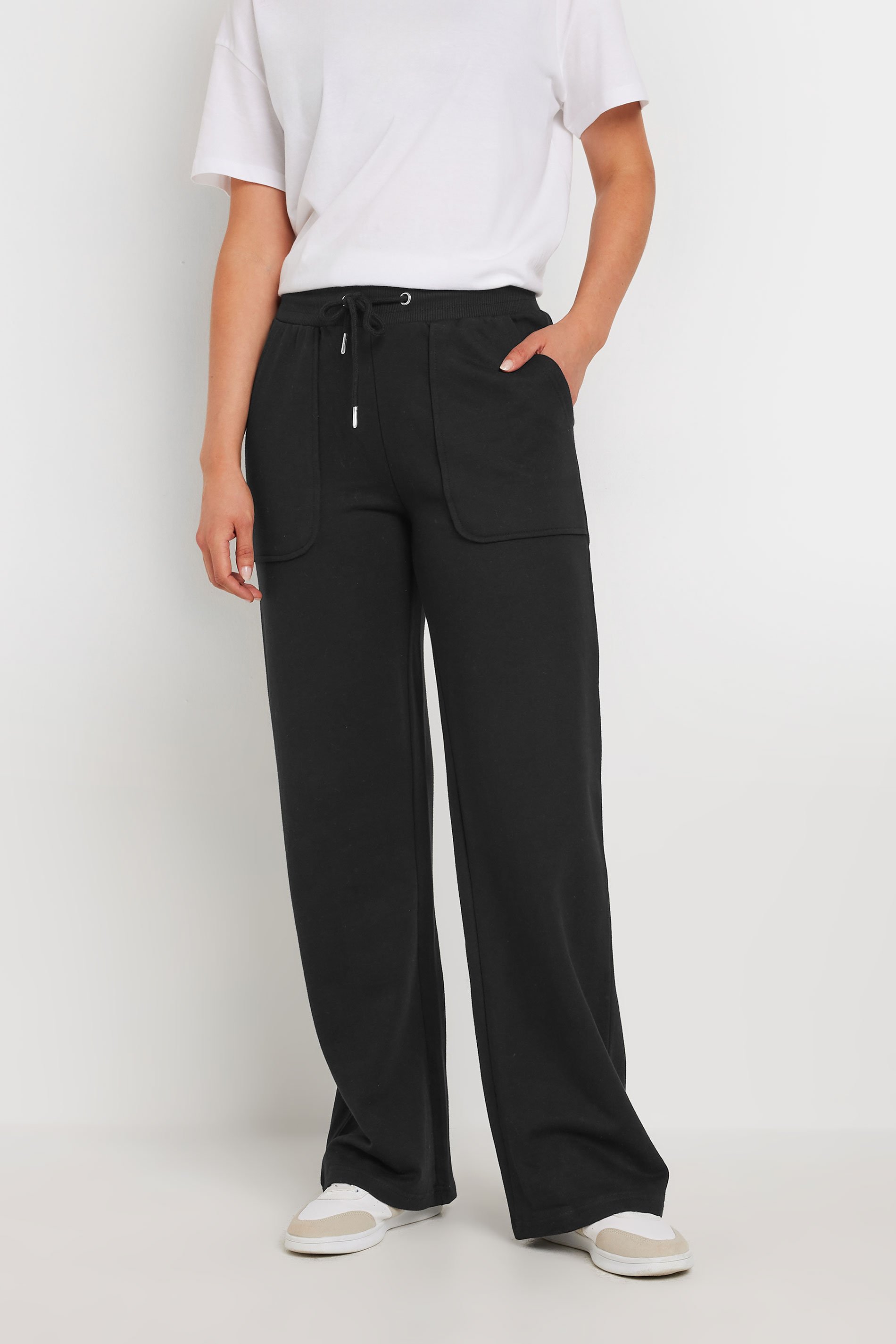 LTS Tall Black Pocket Patch Wide Leg Joggers | Long Tall Sally 3