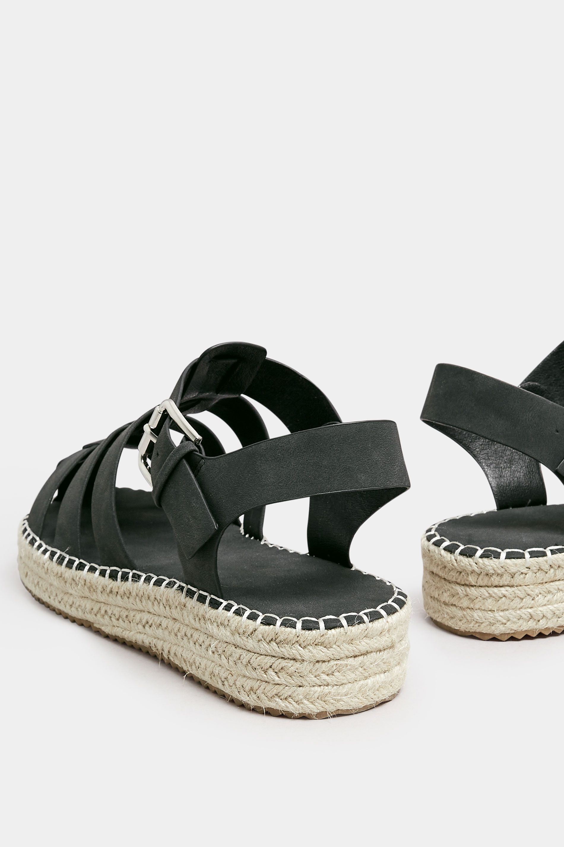 Black Flatform Gladiator Espadrilles In Extra Wide EEE Fit | Yours Clothing 4