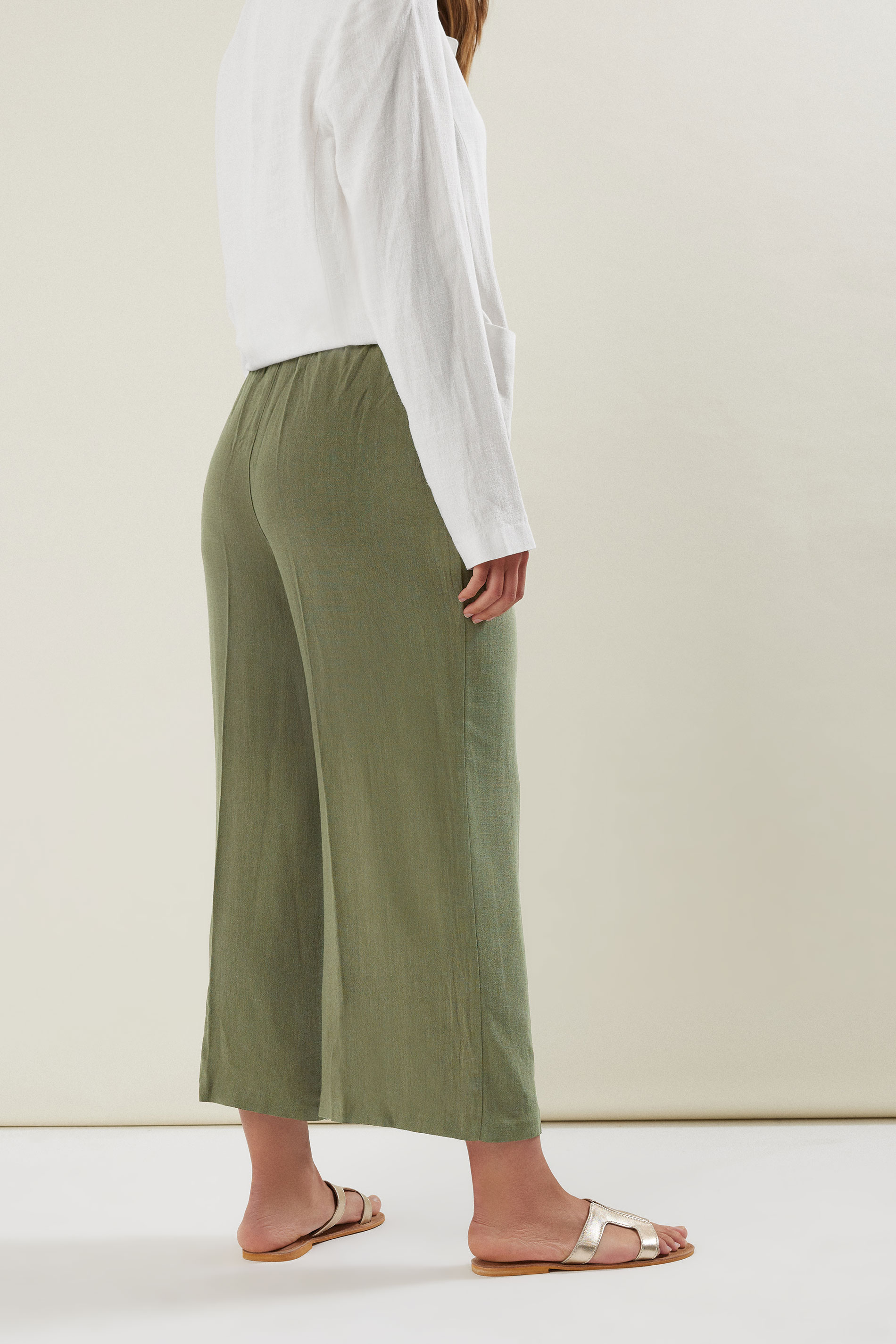 LTS Tall Women's Khaki Green Linen Tie Waist Cropped Trousers | Long Tall Sally  3