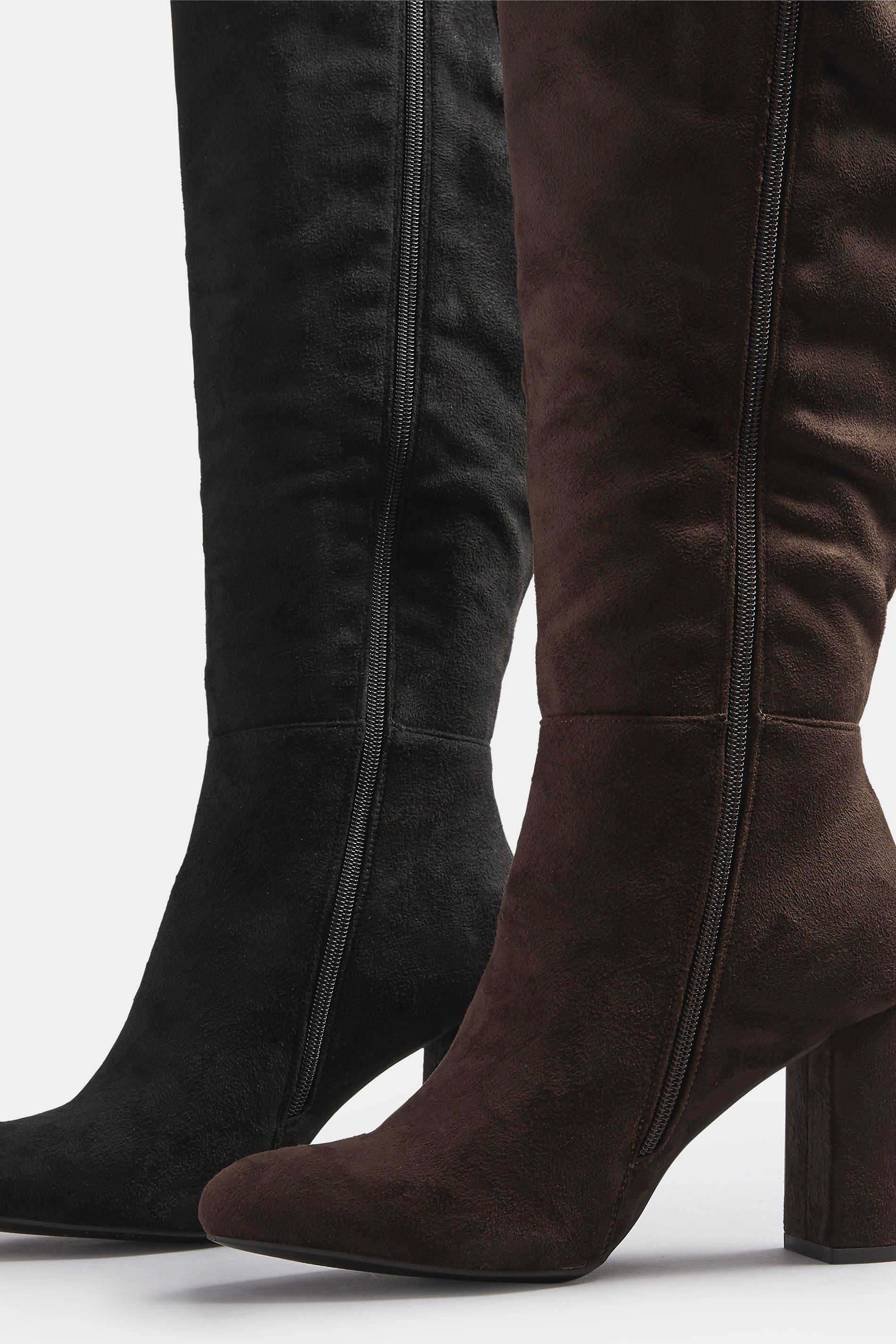 Chocolate Brown Faux Suede Heeled Knee High Boot In Extra Wide EEE Fit | Yours Clothing 8