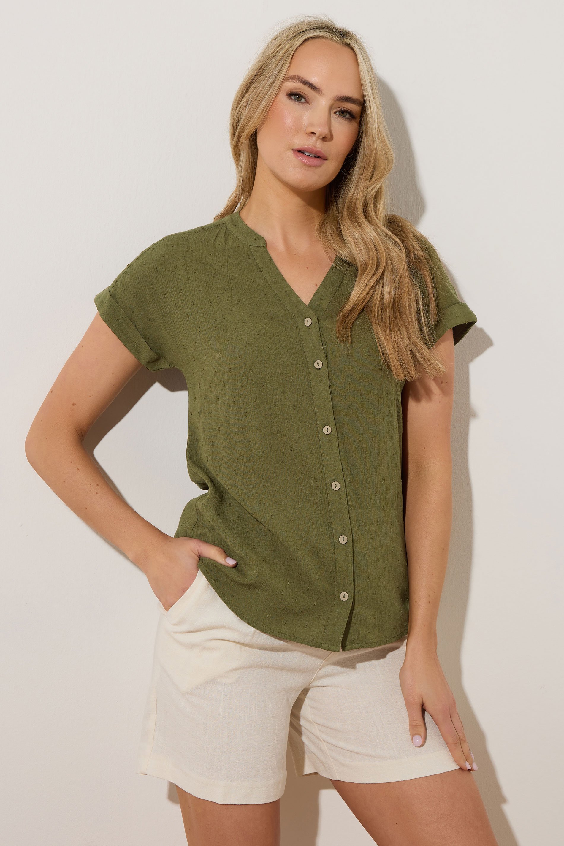 LTS Tall Khaki Green Dobby Spot Blouse | Long Tall Sally 1