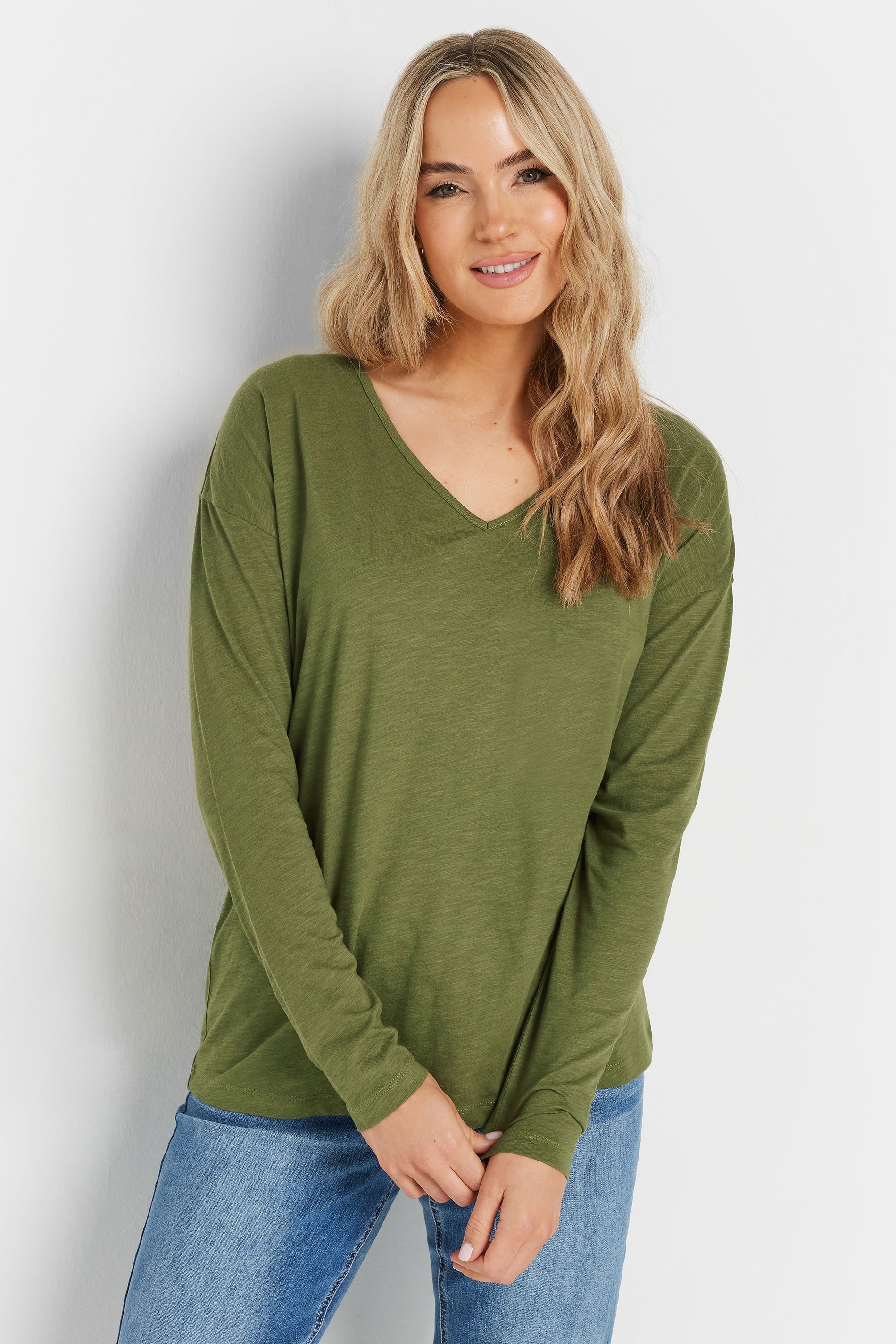 LTS Tall 2 PACK Stone Brown & Green Long Sleeve T-Shirts | Long Tall Sally 2
