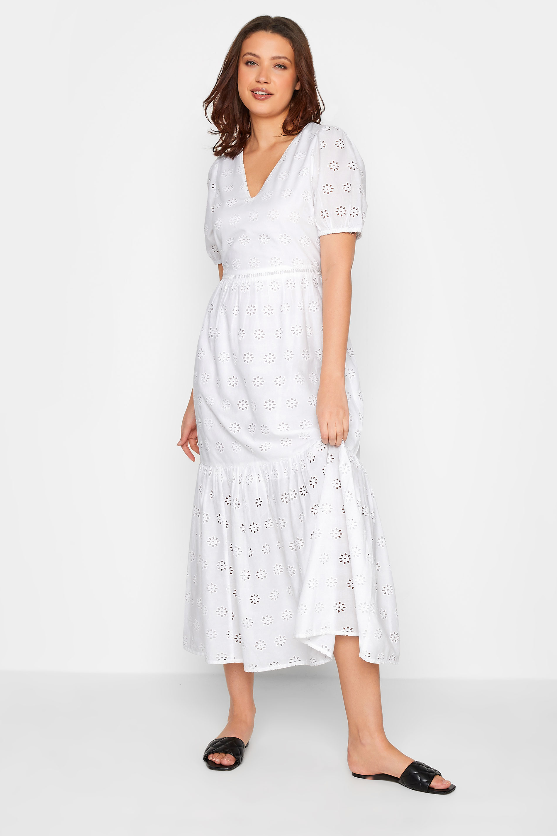 LTS Tall Women's White Broderie Tiered Maxi Dress | Long Tall Sally 1