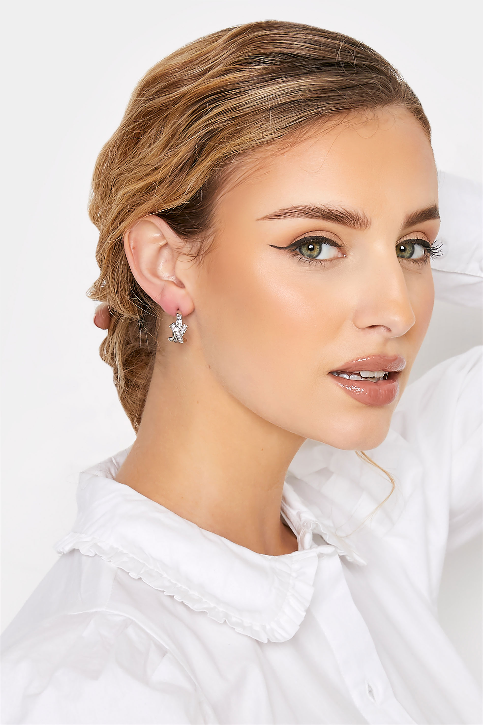 Silver Diamante Kiss Hoop Earrings | Yours Clothing 1