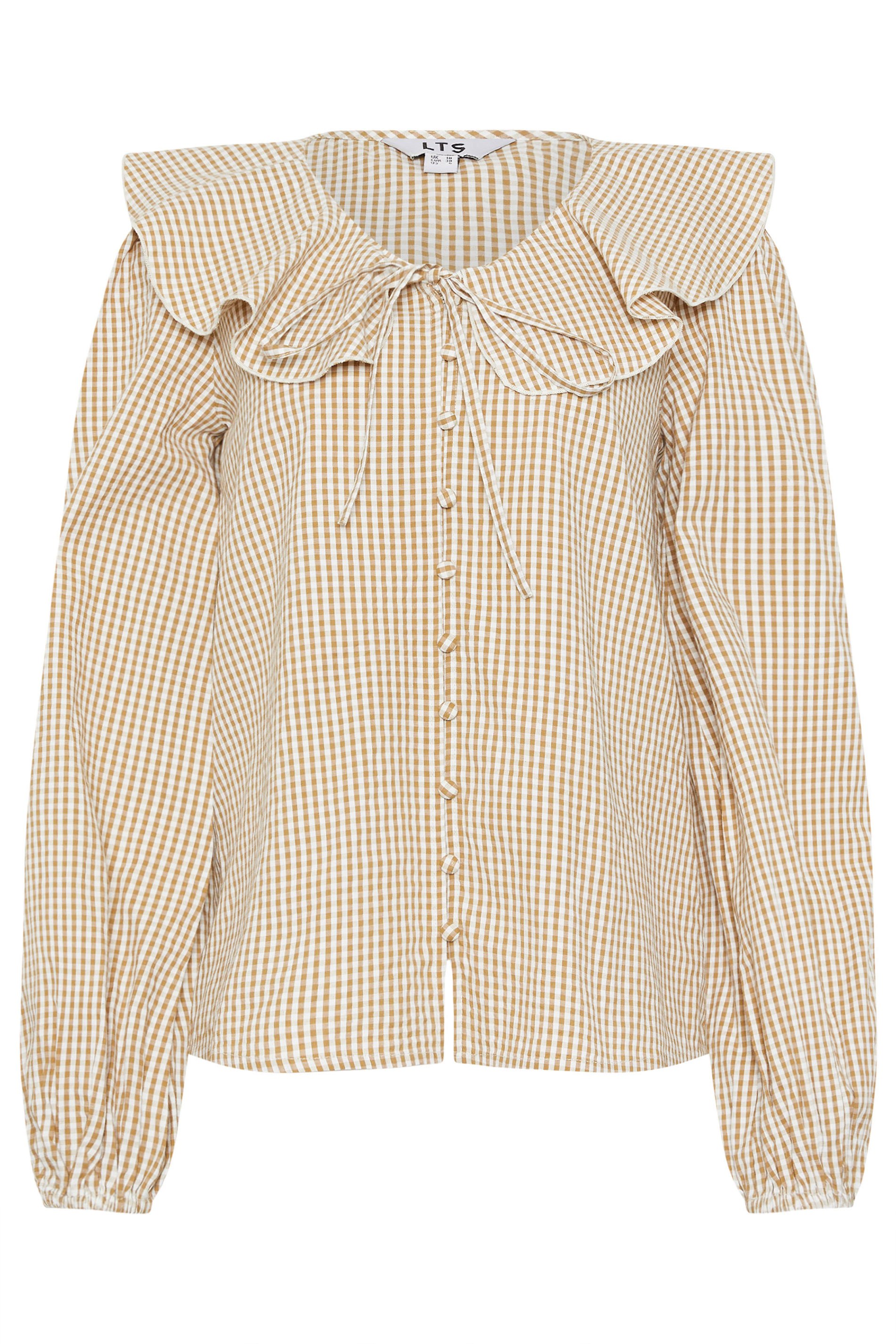 LTS Tall Women's Brown Cotton Gingham Check Collar Shirt | Long Tall Sally 2