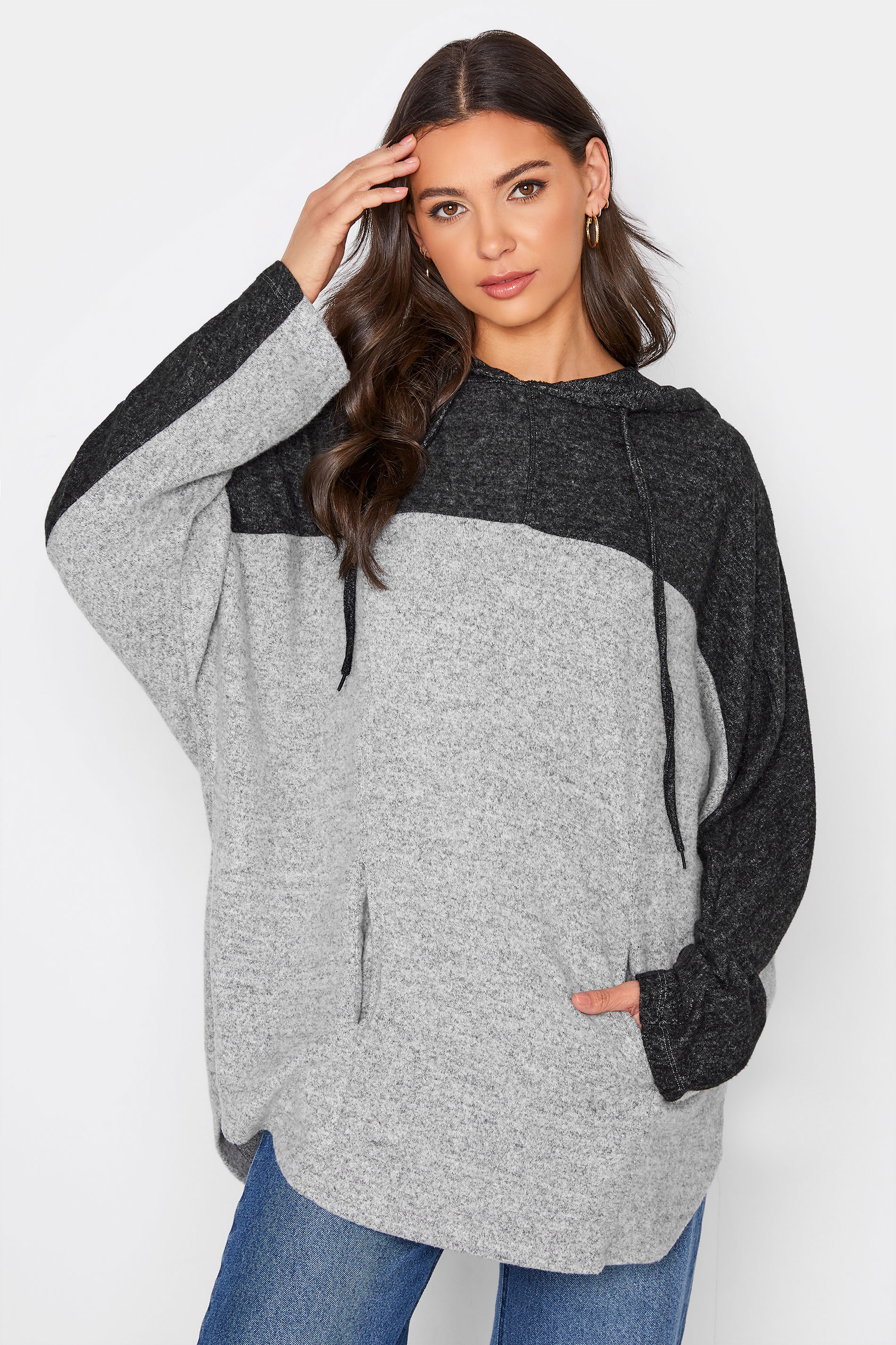 Tall Women's LTS Grey Colourblock Soft Touch Hoodie | Long Tall Sally 1