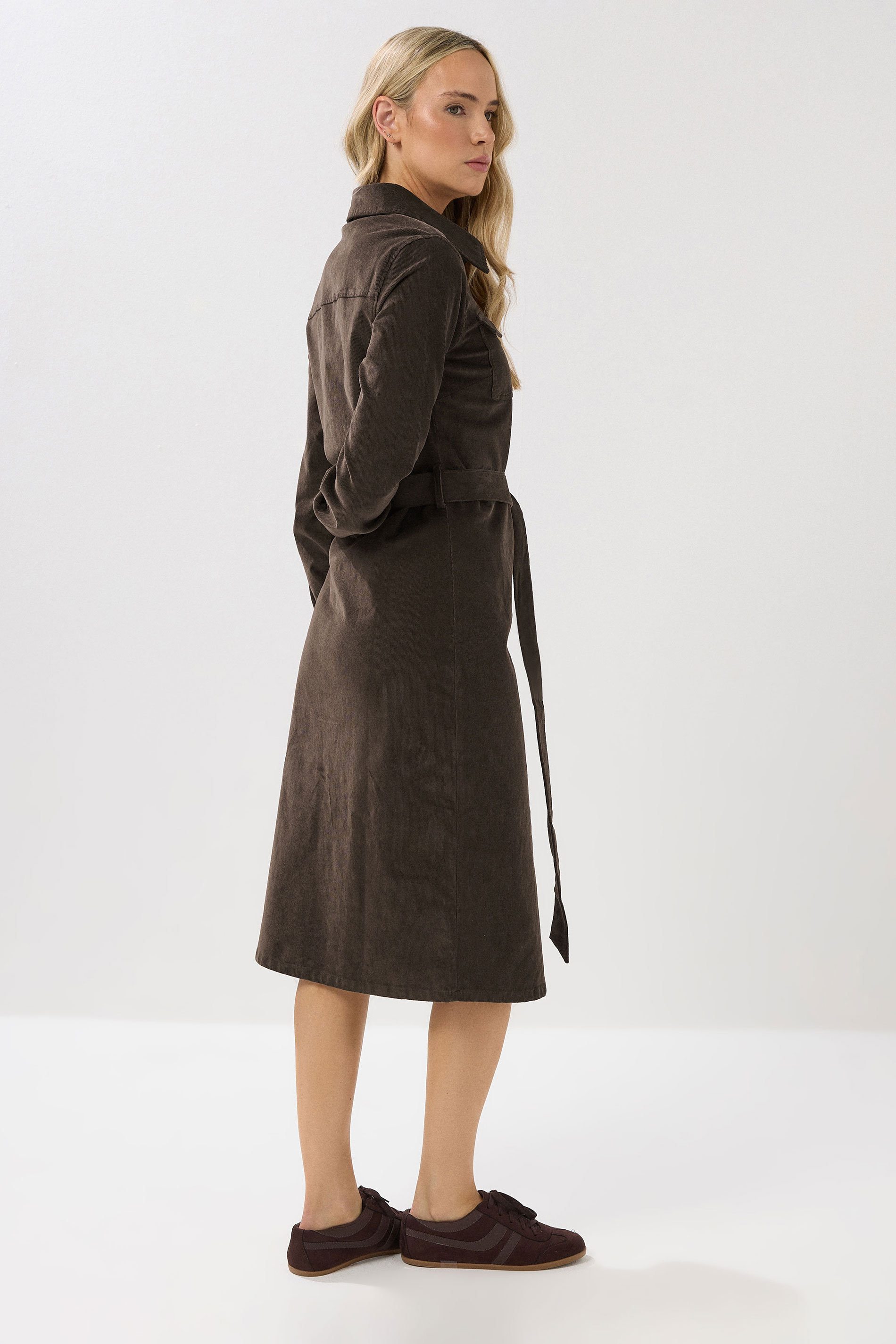 LTS Tall Chocolate Brown Cord Shirt Dress | Long Tall Sally 4