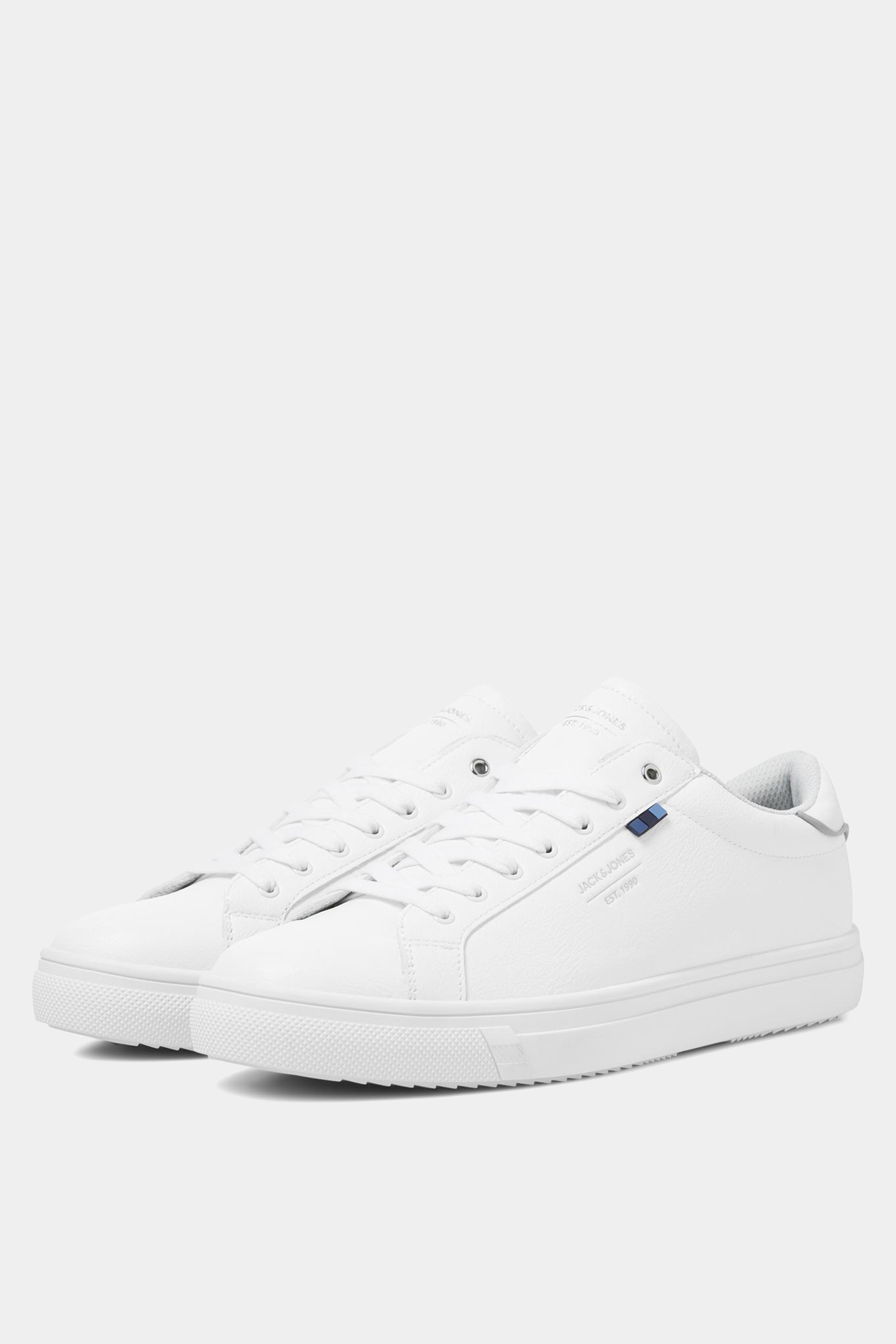 JACK & JONES Big & Tall White PU Lace Up Trainers | BadRhino 2