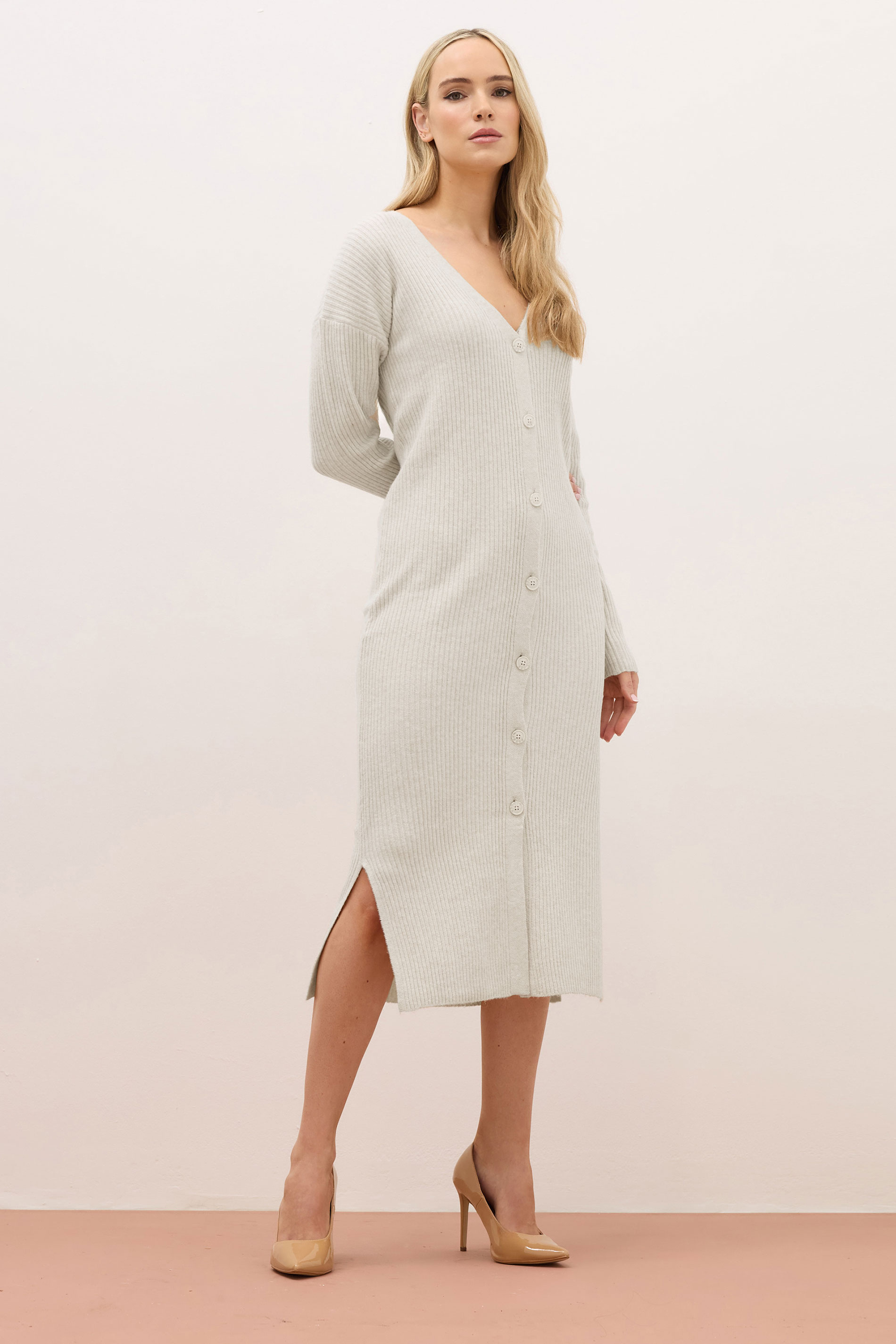 LTS PREMIUM Tall Womens Stone Brown Ribbed Longline Cardigan | Long Tall Sally  2