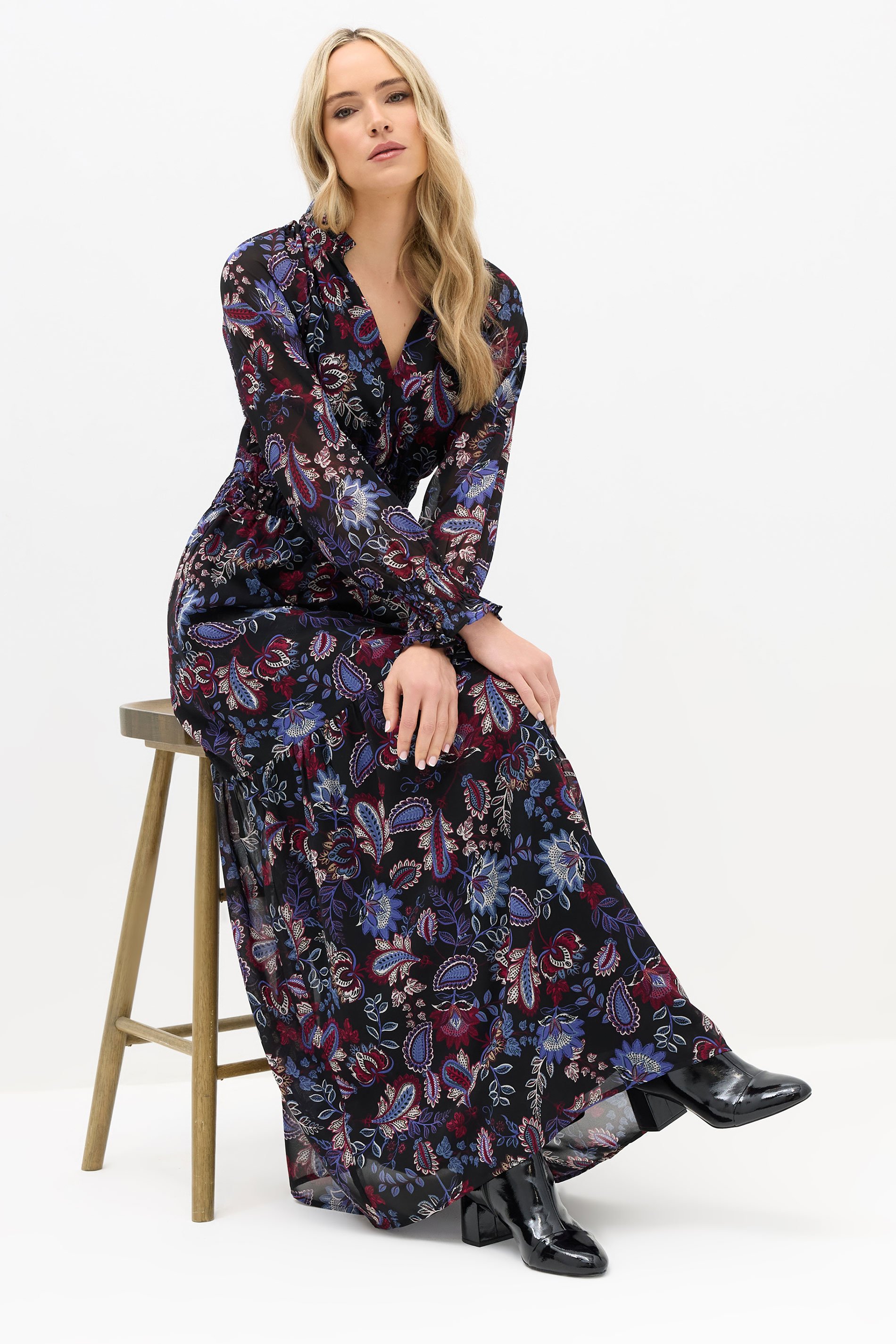 LTS Tall Black Paisley Chiffon Maxi Dress | Long Tall Sally 2