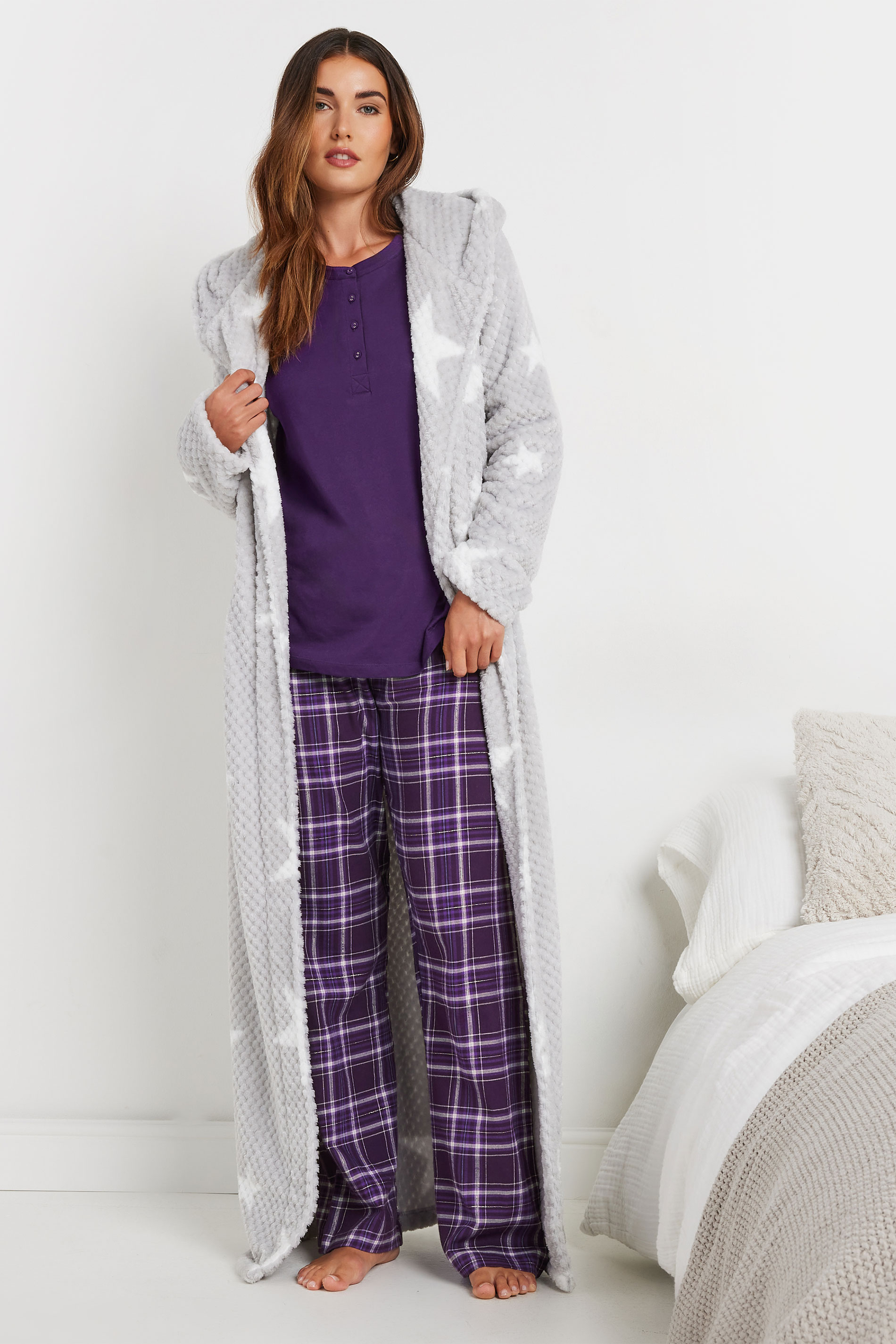 LTS Tall Dark Purple Woven Check Pyjama Bottoms | Long Tall Sally 2