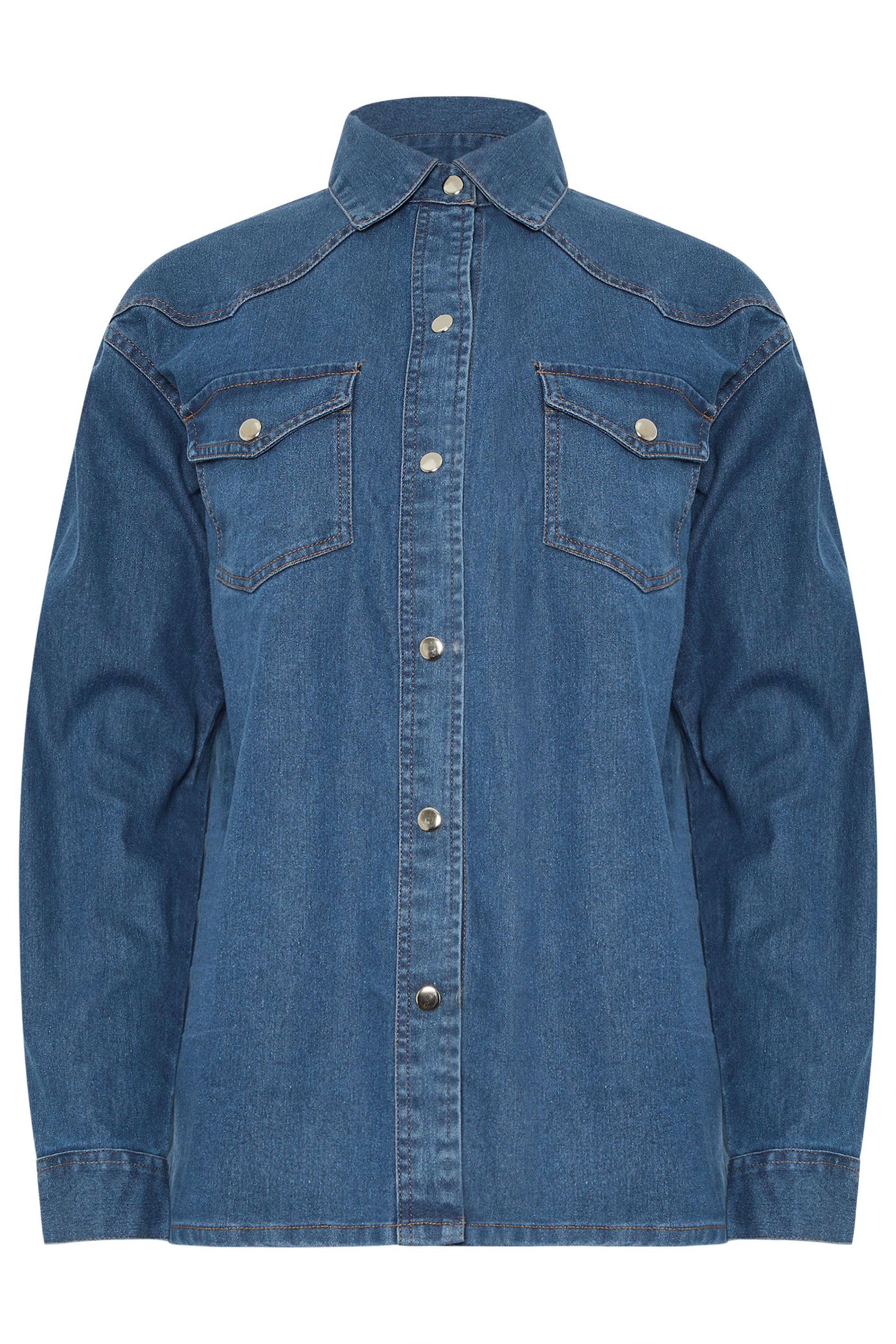 LTS Tall Blue Denim Mid Wash Shirt | Long Tall Sally 7